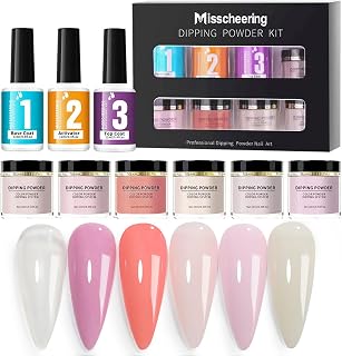 Kit de Polvo de Inmersión de Uñas, RoseFlower Juego de Iniciación en polvo para uñas 6 Colores Nude, polvo de Inmersión Amarillo rosa, Kit Manicura Francesa con Capa Base, Capa Top