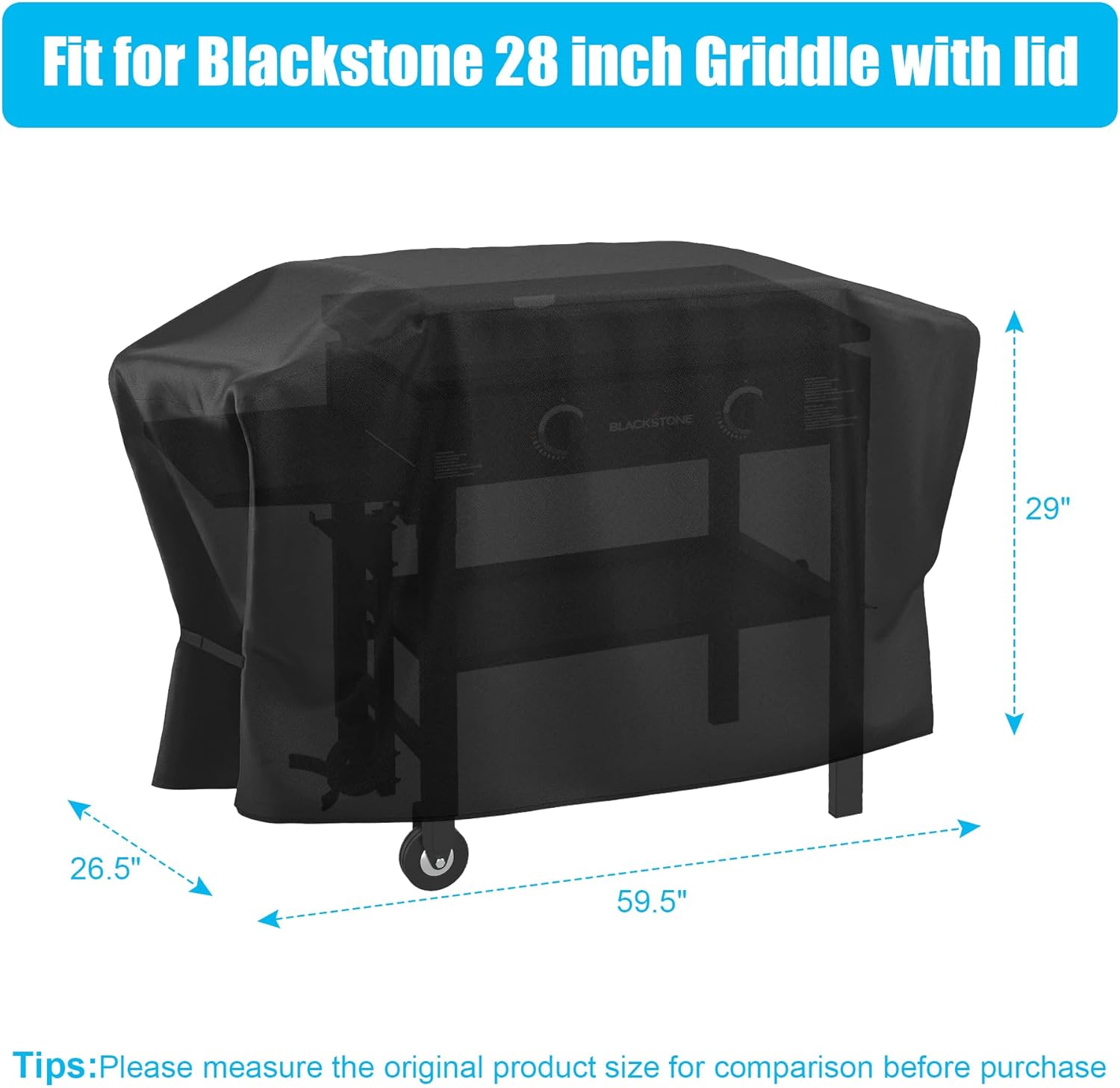 Outspark 5483 Griddle Cover for Blackstone 28 inch Griddle Double Shelf with Hood Cover, Heavy Duty BBQ Grill Cover for Blackstone for 1883 1785 1924 2086 2146 2147,Waterproof 600D w/Straps