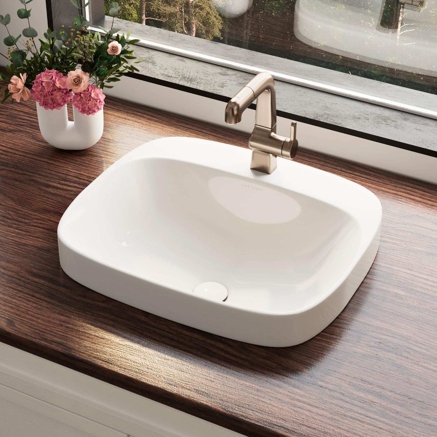 20″W x 17″D Drop In Bathroom Sink with Free Pop-Up Drain, White Ceramic Rectangular Semi Recessed Bathroom Sink with Single Faucet Hole, Modern Vessel Sink, Durable Above Counter Basin