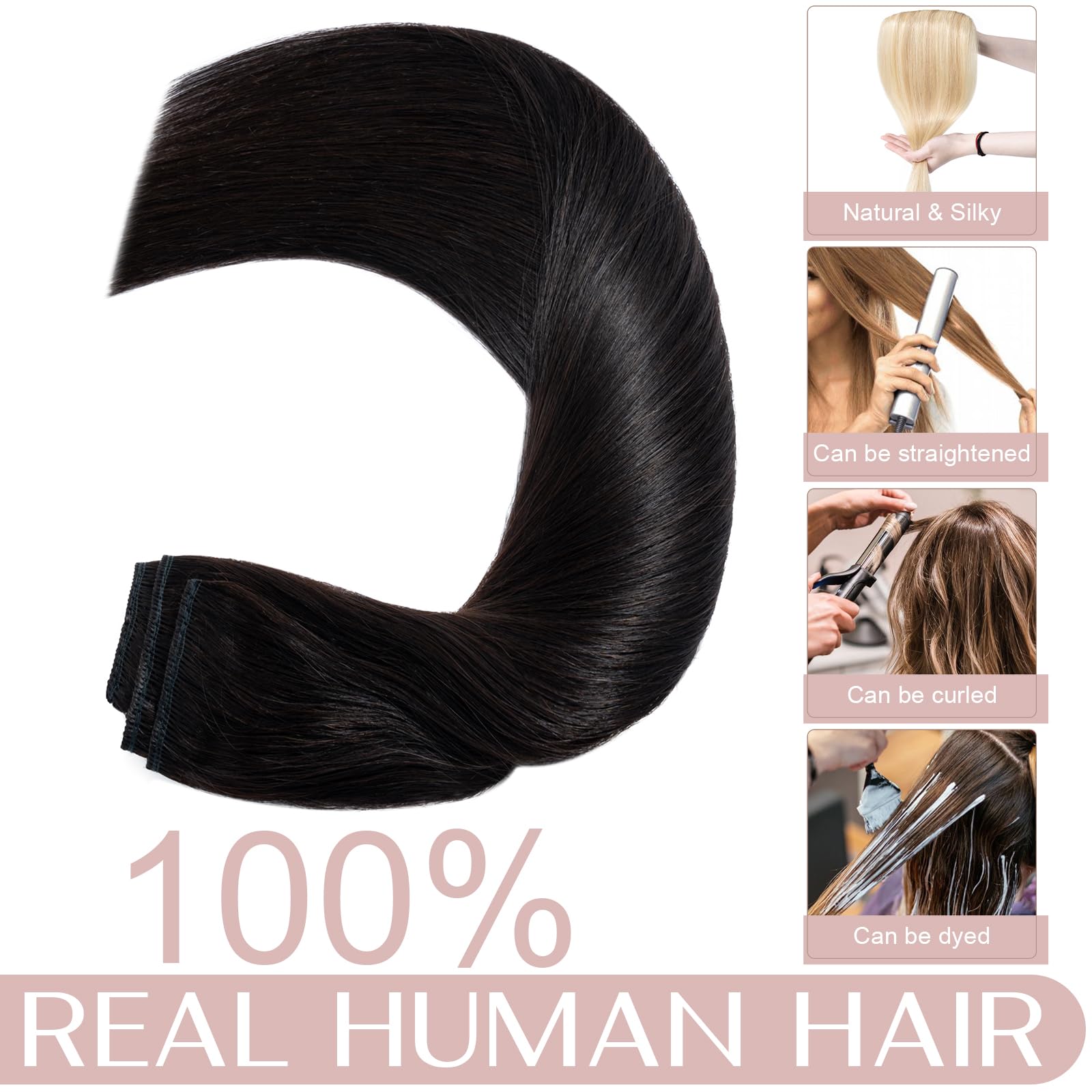 20 inches SEGO One Piece Hair Extensions Clip in Human Hair [#1B Natural Black] Real Remy Hairpieces for Women 3/4 Full Head Straight Invisible (50g) - 5