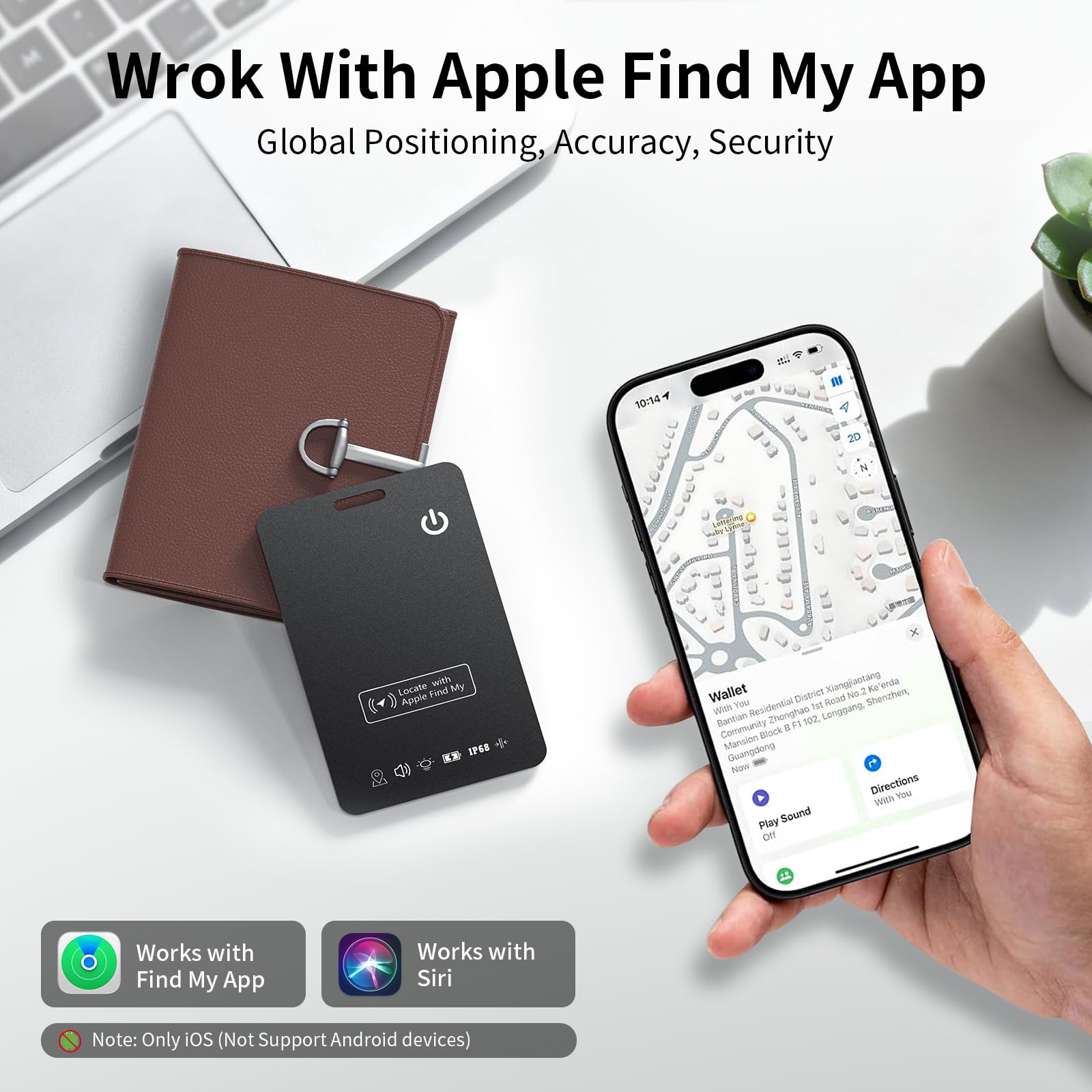 2 Packs Wallet Air Tracker Tag (Apple MFi Certified) Compatible with Apple Find My (iOS Only), Card 0.06in Bluetooth Tracker for Wallets, Luggage, Passport, Wireless Charging, Anti-Loss Card Locator