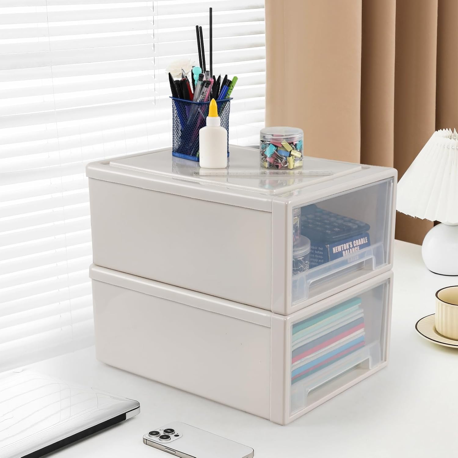 4-Pack 18 Quart Plastic Stacking Storage Drawers, Large Stackable Organizer Drawer Bin