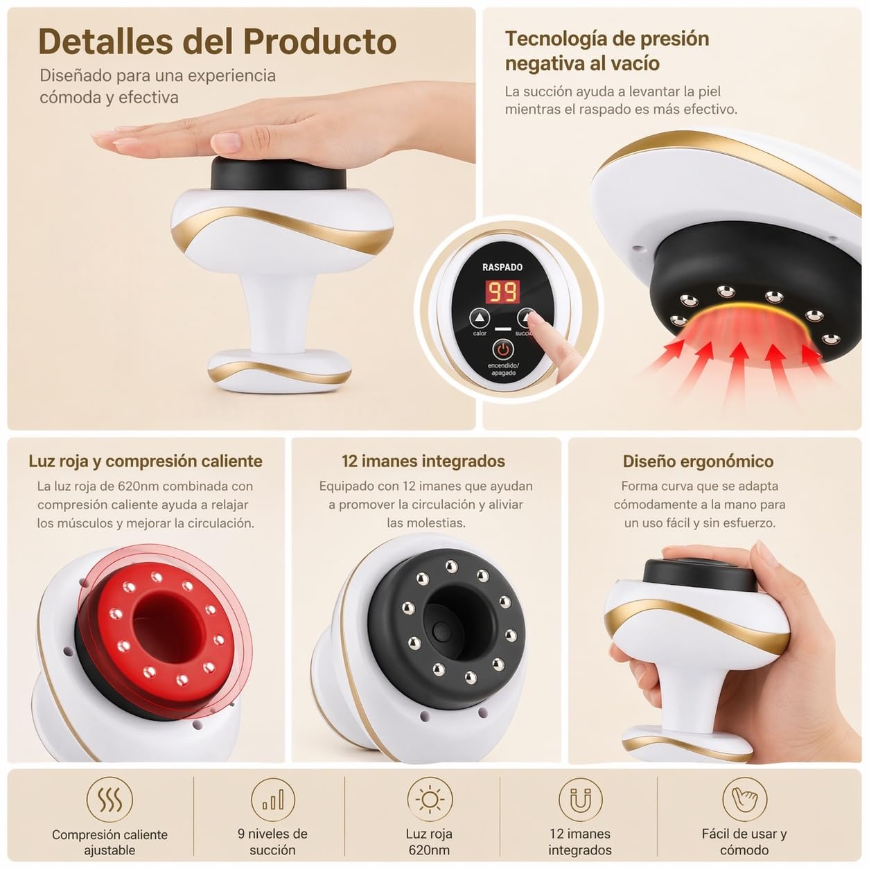 Masajeador Anticelulítico Reductor Eléctrico con Vacío y Gua Sha, Máquina Anticelulitis con Calor, Masaje Profundo Muslos Abdomen Hombros (Amarillo)