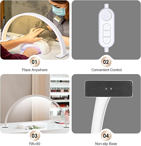 Miniatura 5 de Lámpara de luz LED de media luna para escritorio de uñas, luz de arco para técnicas de uñas, lámpara de mesa profesional de 22 pulgadas para uñas,