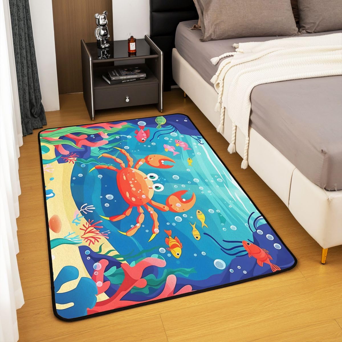 Homewish Cartoon Rote Krabbe Rugs for Living Room 150x200 | Unterwasser Korallenpflanzen Teppich Dekor Krabbe Schlafzimmer Teppiche Ozean Küste Wohnzimmer Carpet Pflegeleicht