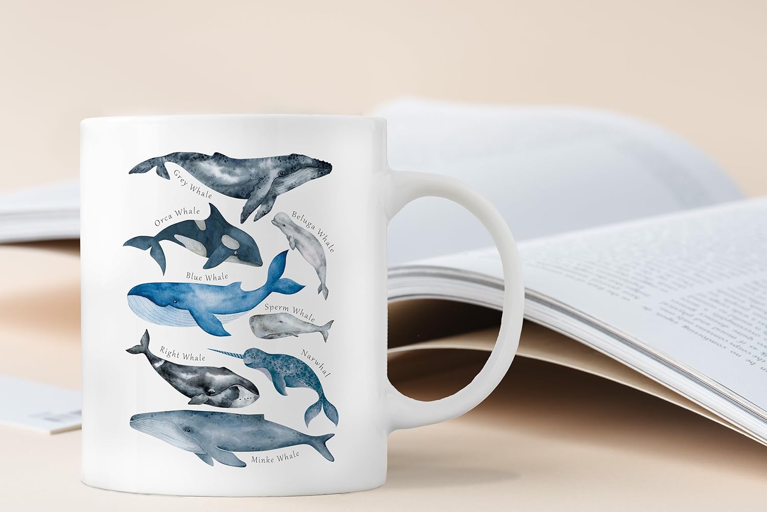 QASHWEY Whale Mug, Whale Gifts, Shark Mug, Whale Shark Mugs Tea Cup Gifts for Whale Shark Lovers Women Girls, Types of Whales Sharks Coffee Mugs Coffee Cups Ceramic 11oz - Image 4