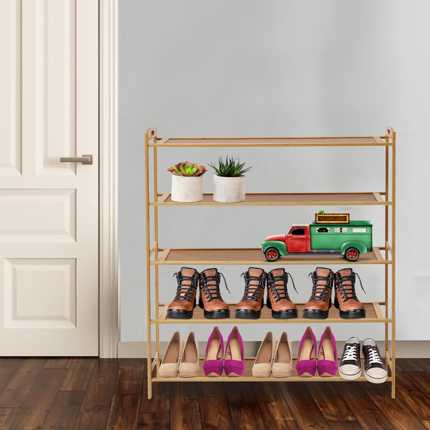 5-Tier Bamboo Shoe Rack, Shoe Rack Shelf Storage Organizer for Entryway, Small Open Shoes Cabinet for Closet, Bedroom, Books, Toys - Easy Assembly, 30.7" Wide, Natural