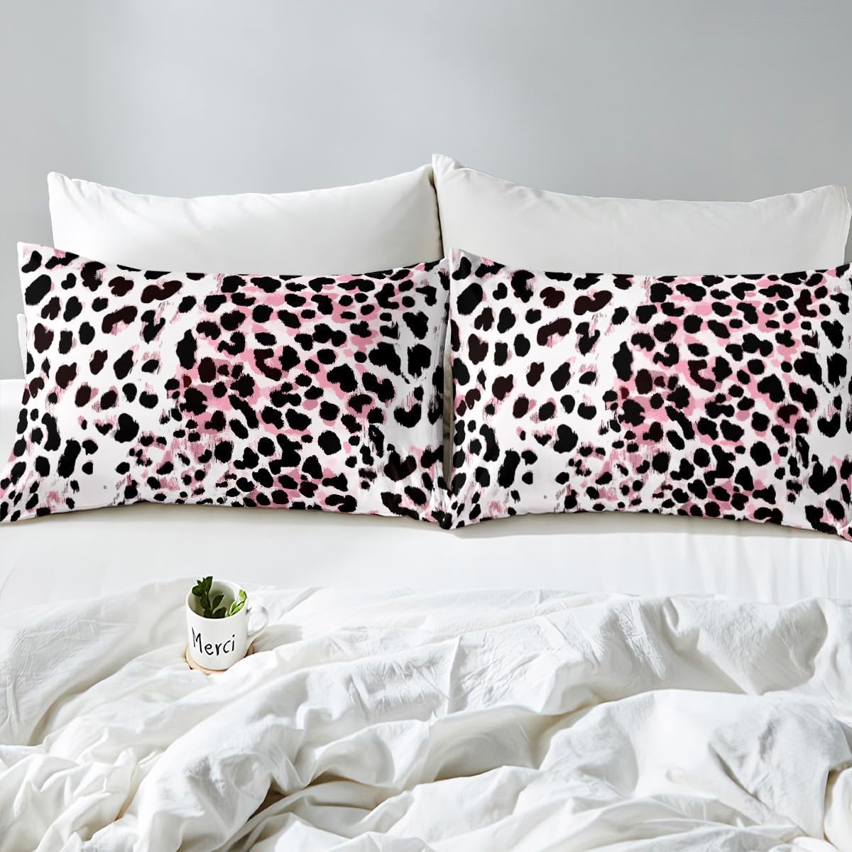 jejeloiu Pink Black Leopard Bed Sheets Set Twin Size Kids Cheetah Fitted Sheet with Deep Pocket for Boys Girls Teens Animal Print Bedding Set Breathable Safari Bedroom Decor Bedclothes