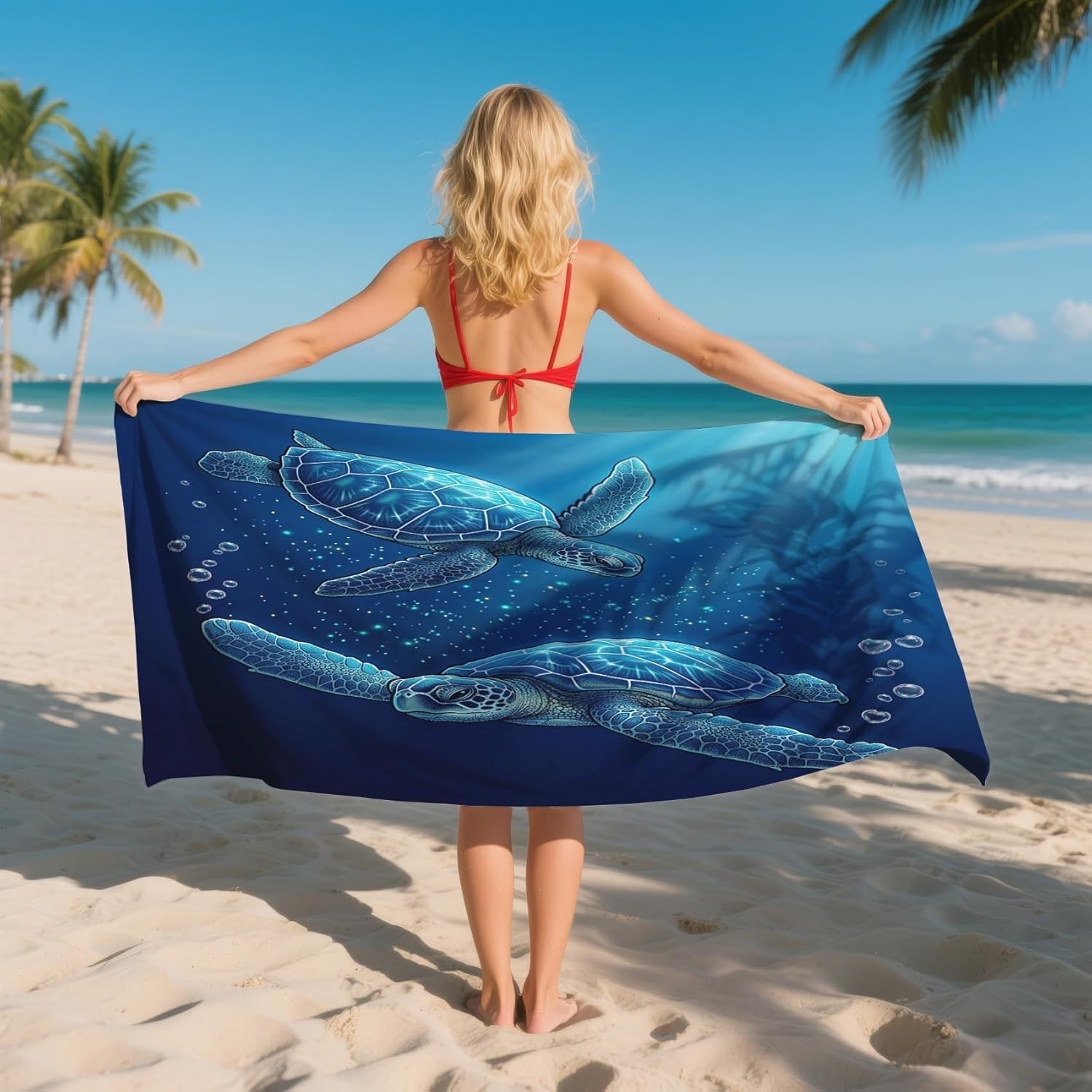 YZQGLHP The Sea Microfibre Beach Towel Sea Turtle Beach Bath Towel Quick Drying, Lightweight, Sand-Free, Durable, for Pool, Gym, Camping, Travel Towel 90x160cm