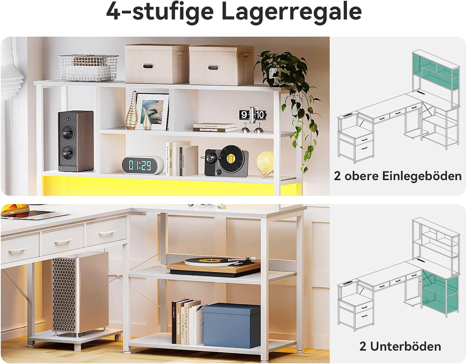 Coleshome L-Shaped Desk with 4-tier storage shelves