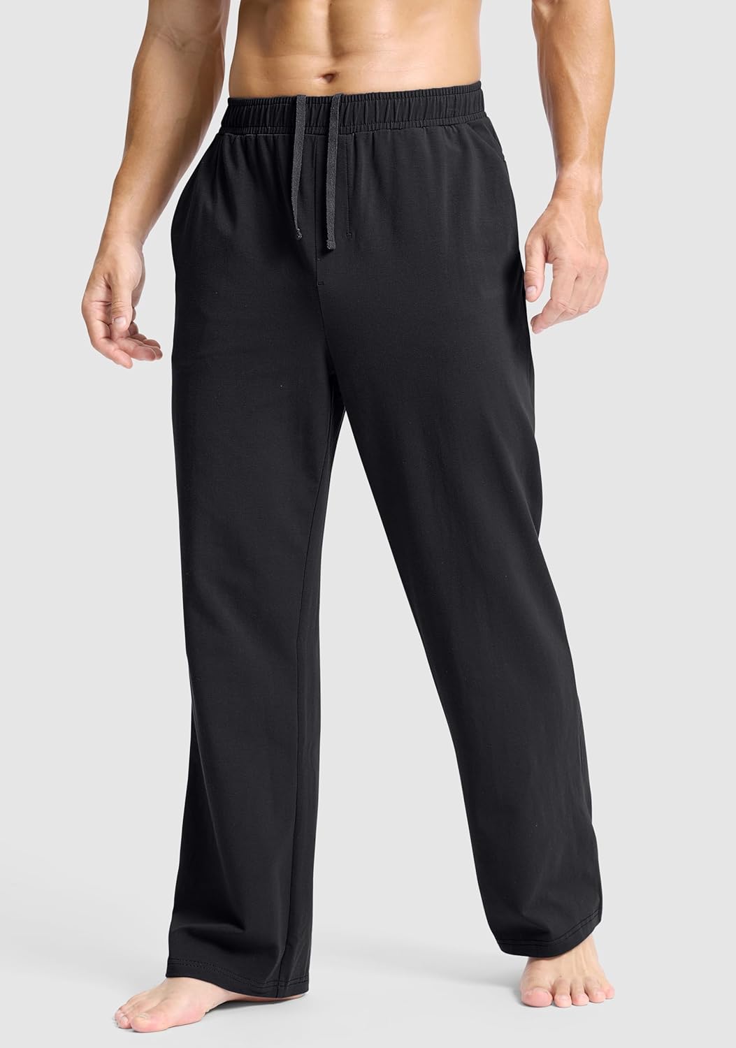 Soothfeel Men's Cotton Sweatpants with Zipper Pockets Open Bottom Yoga Pants Straight Leg Casual Athletic Lounge Sweat Pants - Image 2