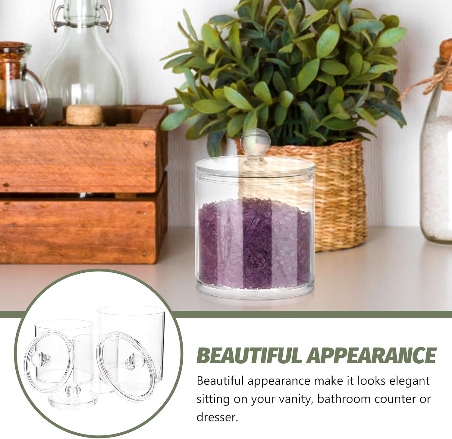 3pcs Apothecary Jars with Lids Cotton Swab and Cotton Ball Organizer Bathroom Storage Containers for Vanity and Makeup Station