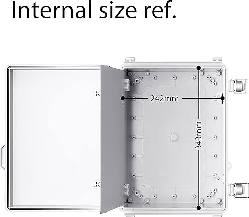 Vista 14 de Caja de conexiones, carcasa de plástico impermeable IP67 para proyectos eléctricos, cubierta gris con bisagras, incluye placa de montaje y soporte