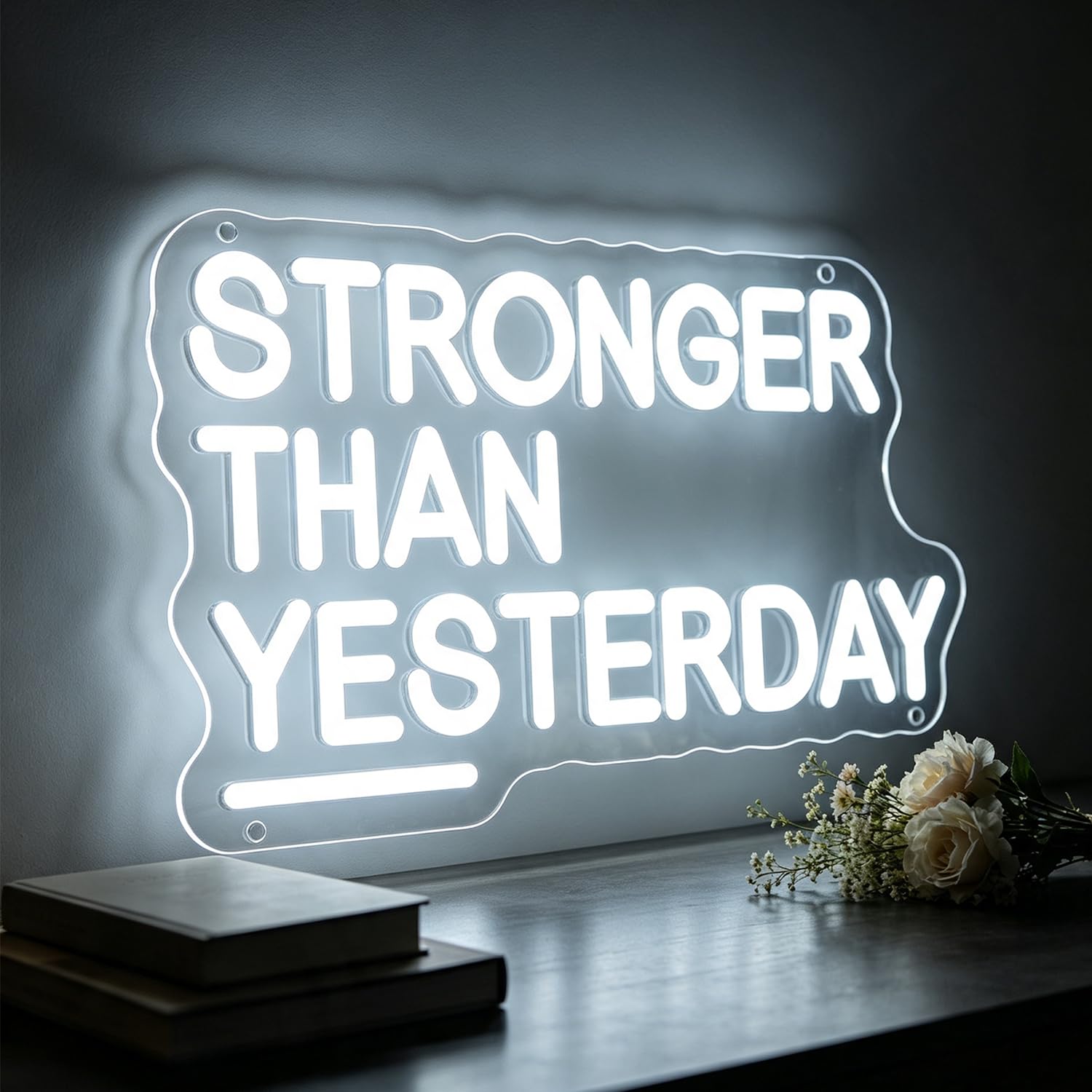 Stronger Than Yesterday Neon Sign LED Neon Gym Sign Light Up for Wall Decor, Dimmable USB Powered Neon Light for Home Gymmer Fitness Club Classroom Sports Room Game Room Decor