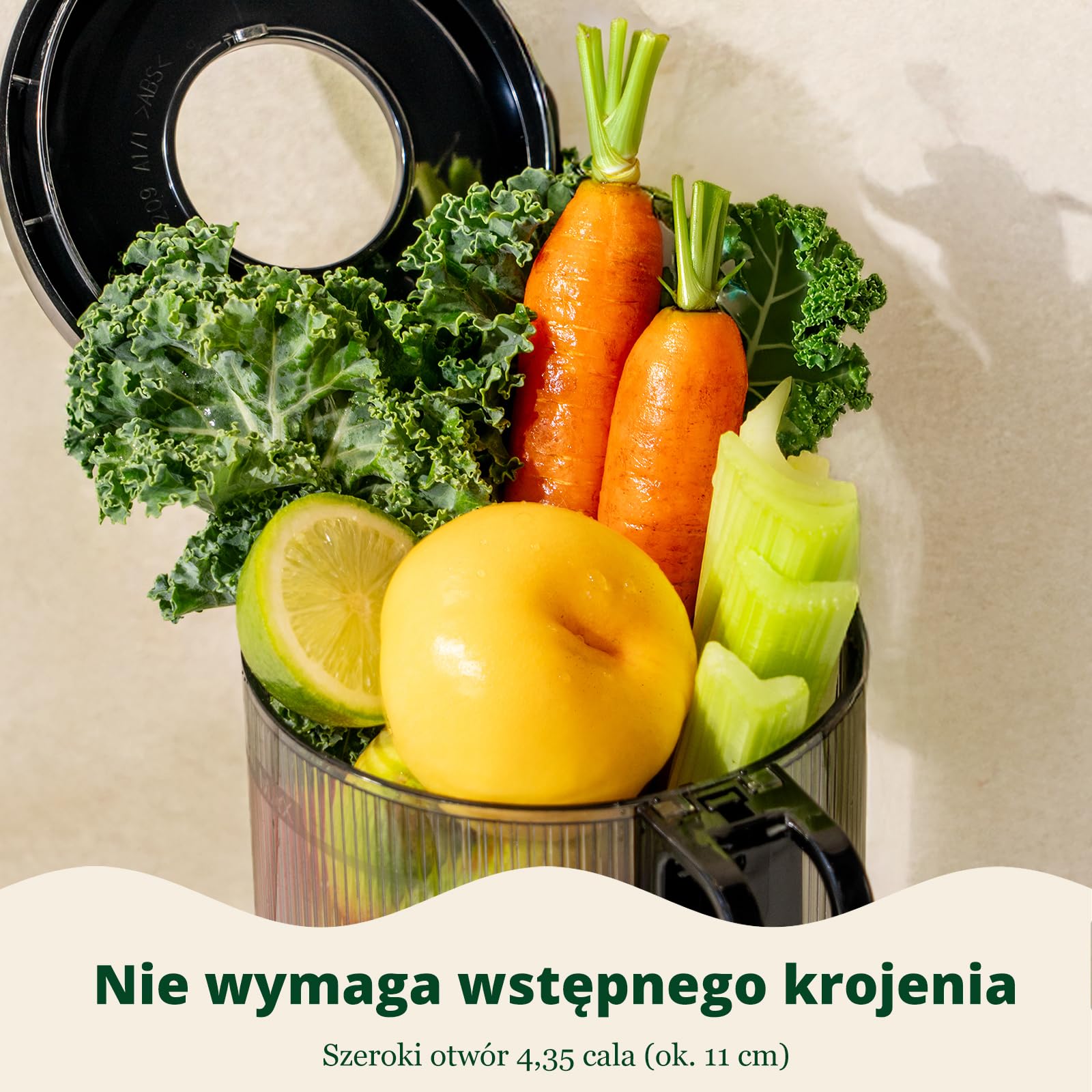 LINKChef Wyciskarka Wolnoobrotowa do Soków, Otwór 115mm na Całe Owoce i Warzywa, 200W Wyciskarka Wolnoobrotowa z Automatycznym Krojeniem, Bez BPA, Łatwe Czyszczenie i Montaż, Lekka, Czarny