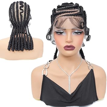 16 Knotless Box Braided Wigs, Full HD Transparent Lace Front Braided Wig with Fine Hair Synthetic hand-made box braids wig for black women