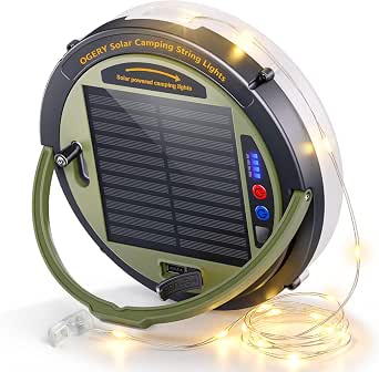 OGERY Solar Camping String Lights, 49.2FT, 11 Modes, Rechargeable LED Lantern for Outdoor & Indoor Use