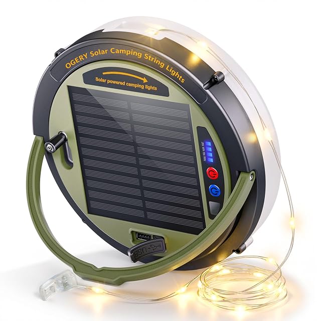 OGERY Solar Camping String Lights 5400mAh 49 2FT 11 Modes Rechargeable Camping Lights Outdoor Indoor 4-in-1 Quick Storage
