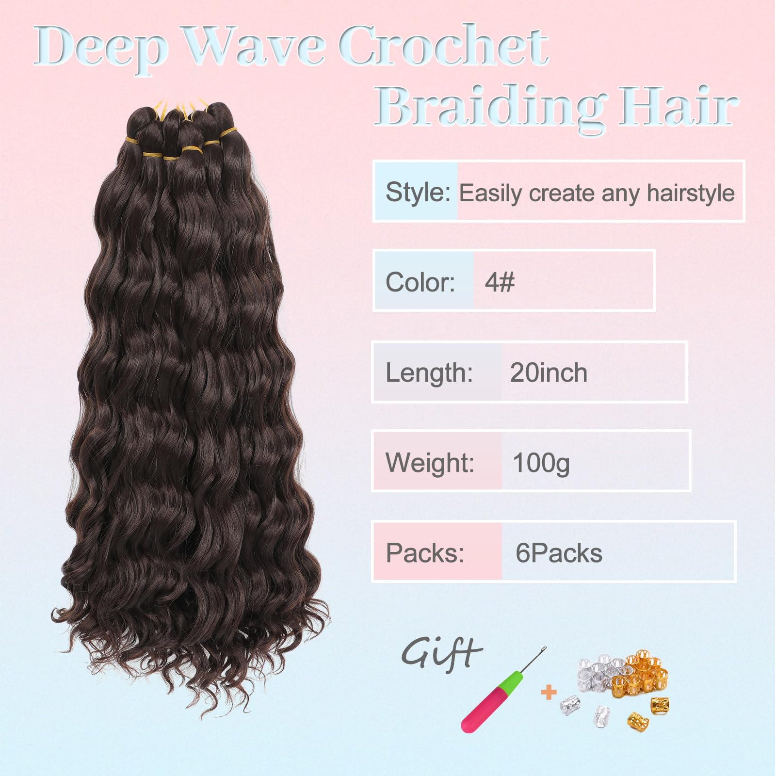 MLETULIPS Curly Crochet Braiding Hair Extensions Deep Wave Braiding Hair Ocean Wave Crochet Hair Soft Synthetic Bohemian Curly Water Wave Crochet Braids for Women (4# - Image 2