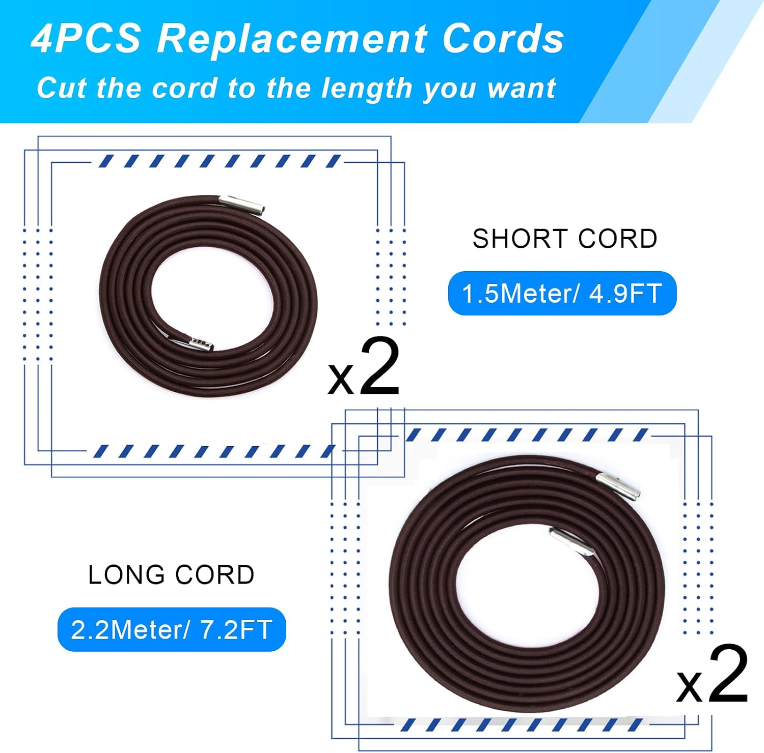 COITEK 4PCS Replacement Cord for Zero Gravity Chair, Universal Elastic Repair Cord for Recliners Replacement Laces Rope for Lounge, Bungee Beach Chair (Brown)