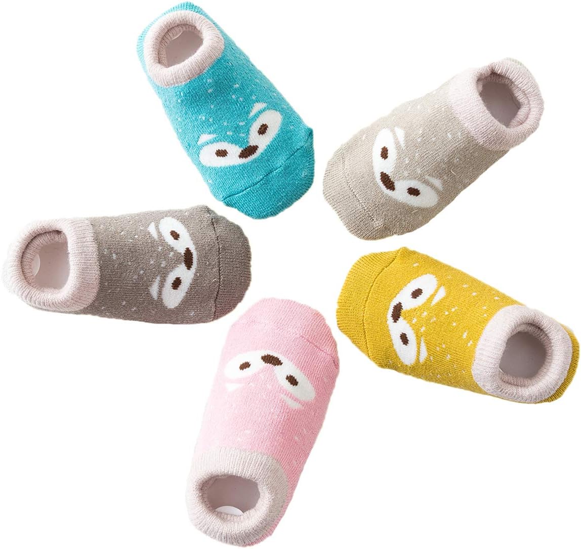 Toddler Infant Newborn Baby Socks, 5 Pairs Novelty Fox Cotton Anti Slip Socks for Baby Boys Girls