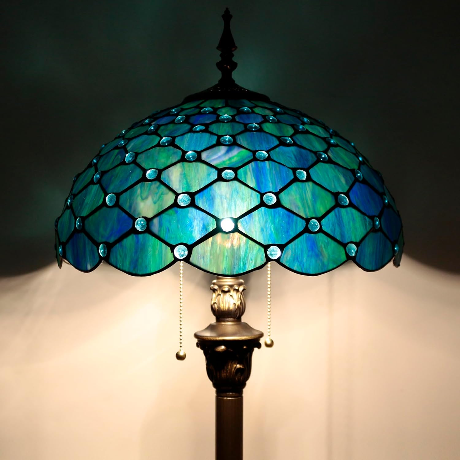 Tiffany Floor Lamp Stained Glass Lamp 16X16X70 Inch Antique Standing Reading Light (Sea Blue Pearl)