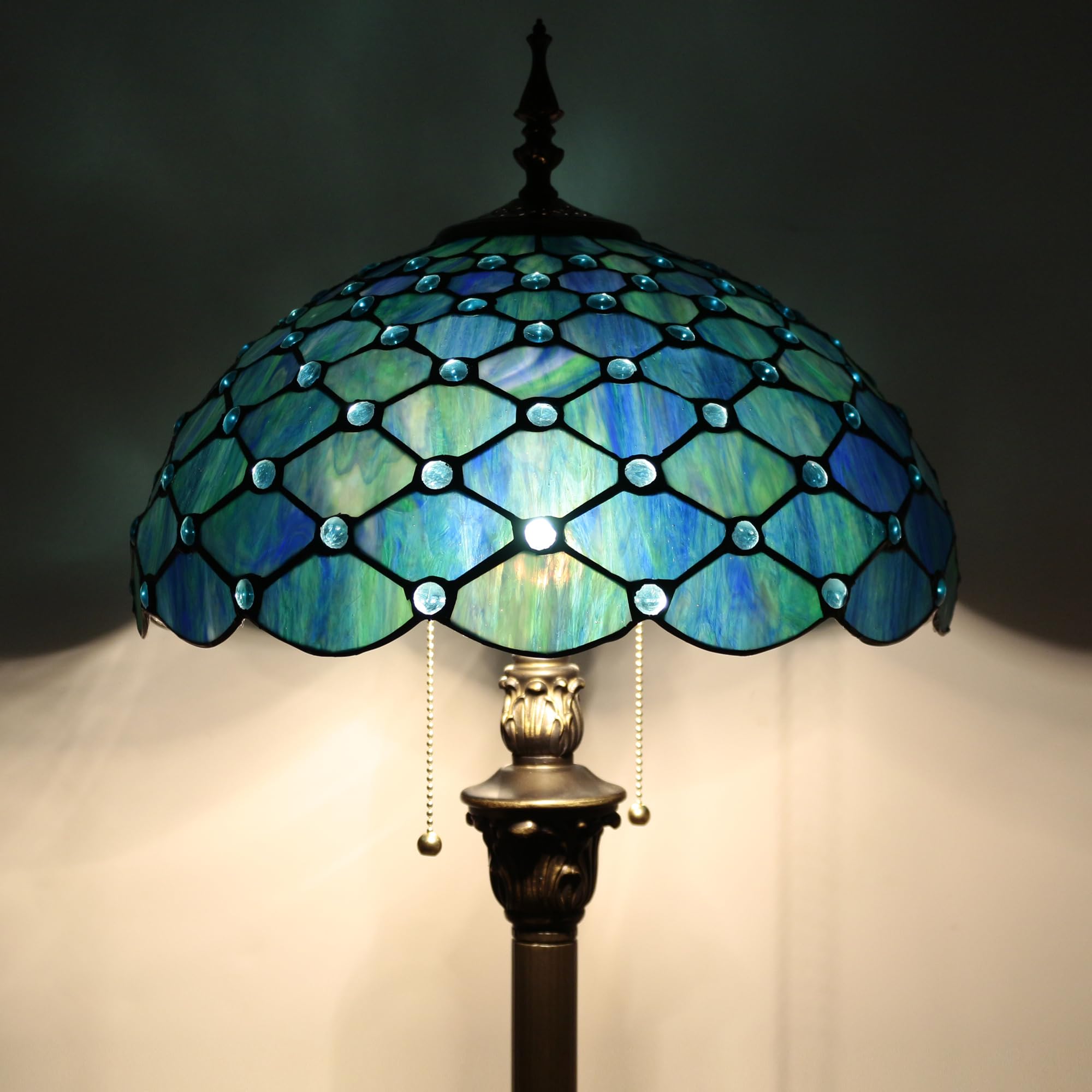 tiffany floor lamp stained glass lamp 16x16x70 inch antique standing reading light (sea blue pearl)