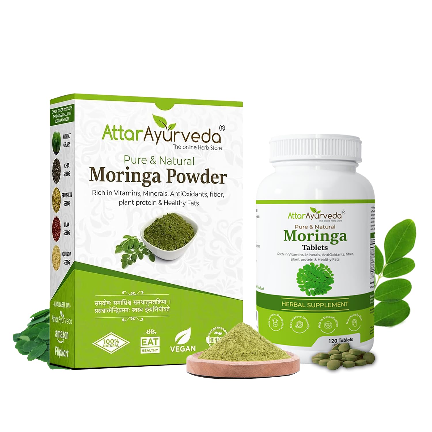 Atta Ayurveda Moringa powder 200 grams + Moringa tablet 500 mg (120 tablet) combo pack | For Weight loss, Immunity, Skin and Hair (B0CG65CY7M) Amazon Price History, Amazon Price Tracker