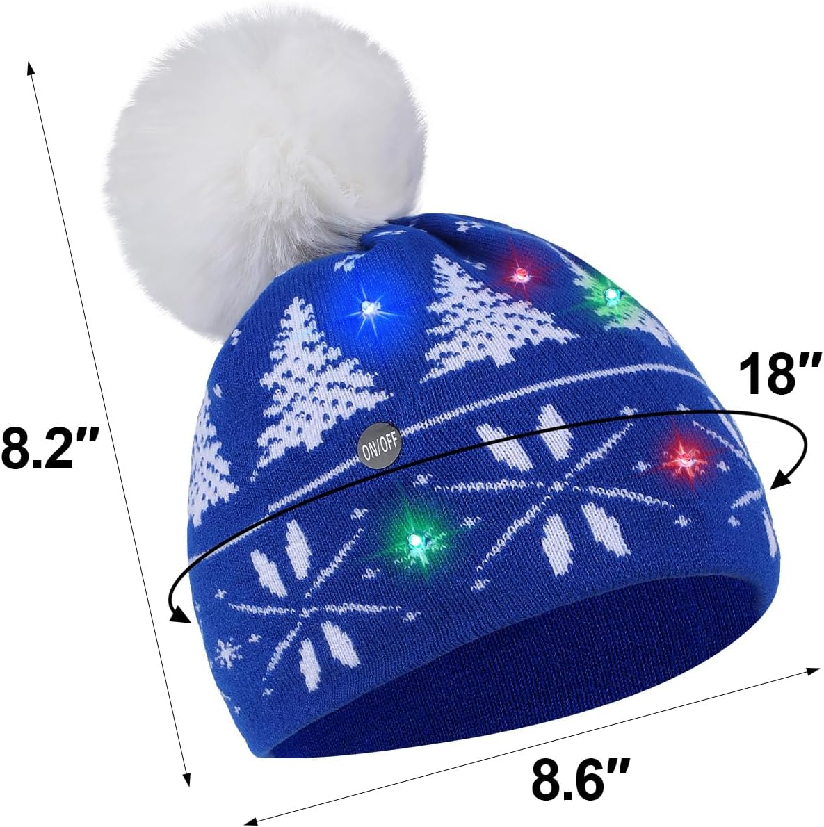 Light Up Christmas Beanie Hats for Adults - Knit Winter Pom Pom Snow Cap, Holiday Xmas Party Supplies - Image 3