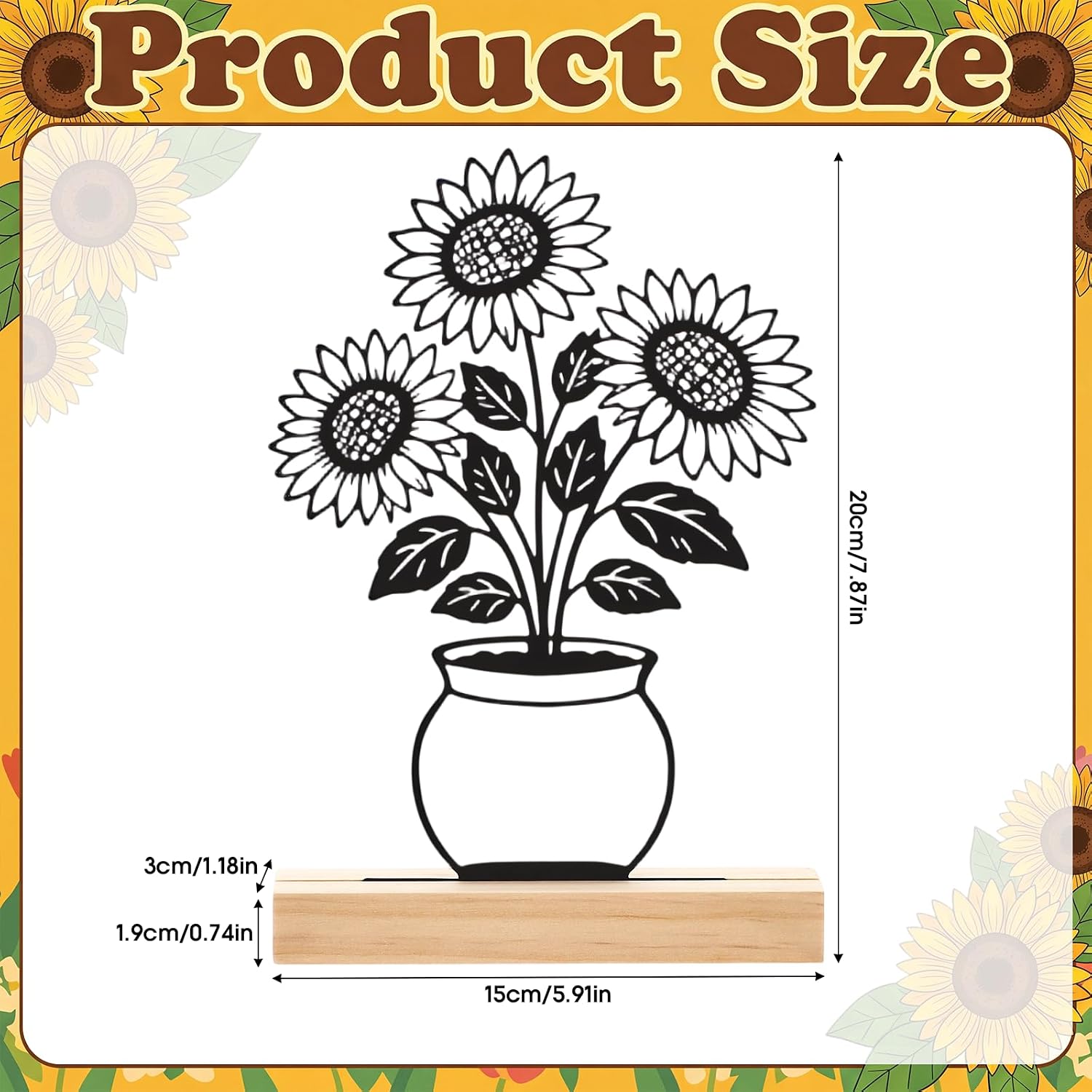 Mifoci Metal Summer Sunflower Decor with Wooden Base, Minimalist Line Art Flower Farmhouse Table Centerpiece, Floral Home Decoration for Kitchen Living Room Office Moving Gifts 7.9 x 5.9 Inch