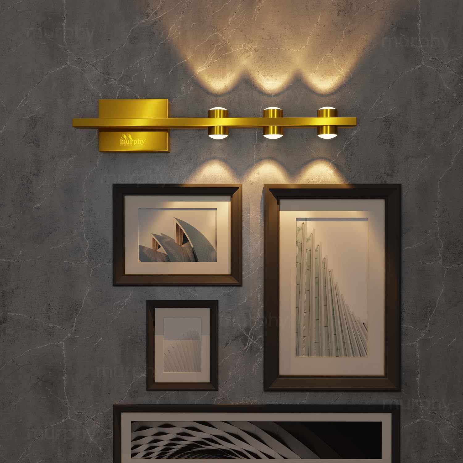 Murphy LED Stylish 6W Up/Down Wall Light – Warm White, Rustproof Aluminum Body (3 Up & 3 Down, Gold Finish) Pack of 3 (with 2 Years Warranty)