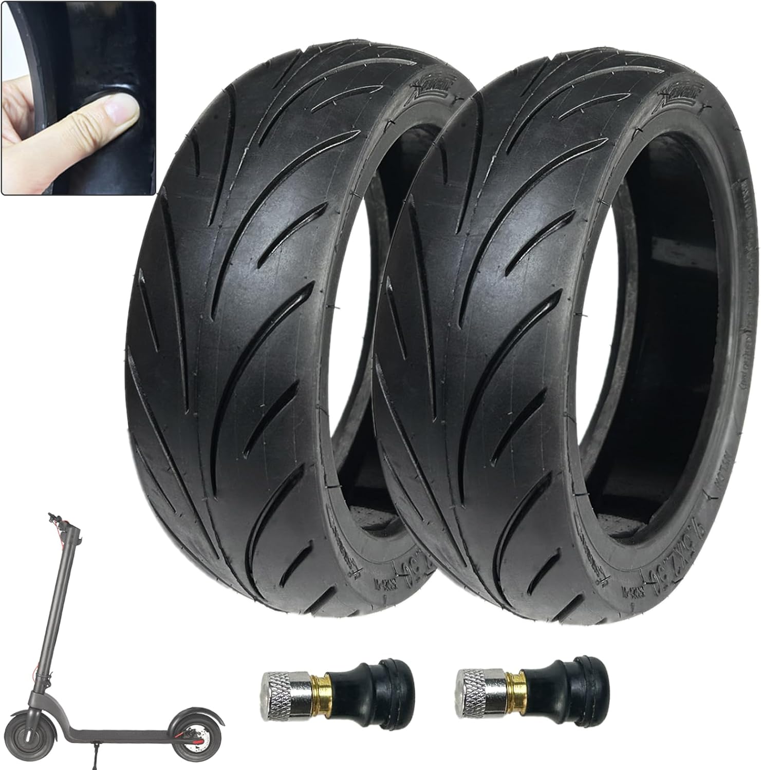 2 Pack 9.5x2.50 Scooter Tires, 9.5 Inch Tubeless Tire, Front Rear Wheel Replacement Scooter Tire, Non-Slip, Shockproof, Self Repairing with Valve for NIU KQi3/Pro/Max Electric Scooter Accessories