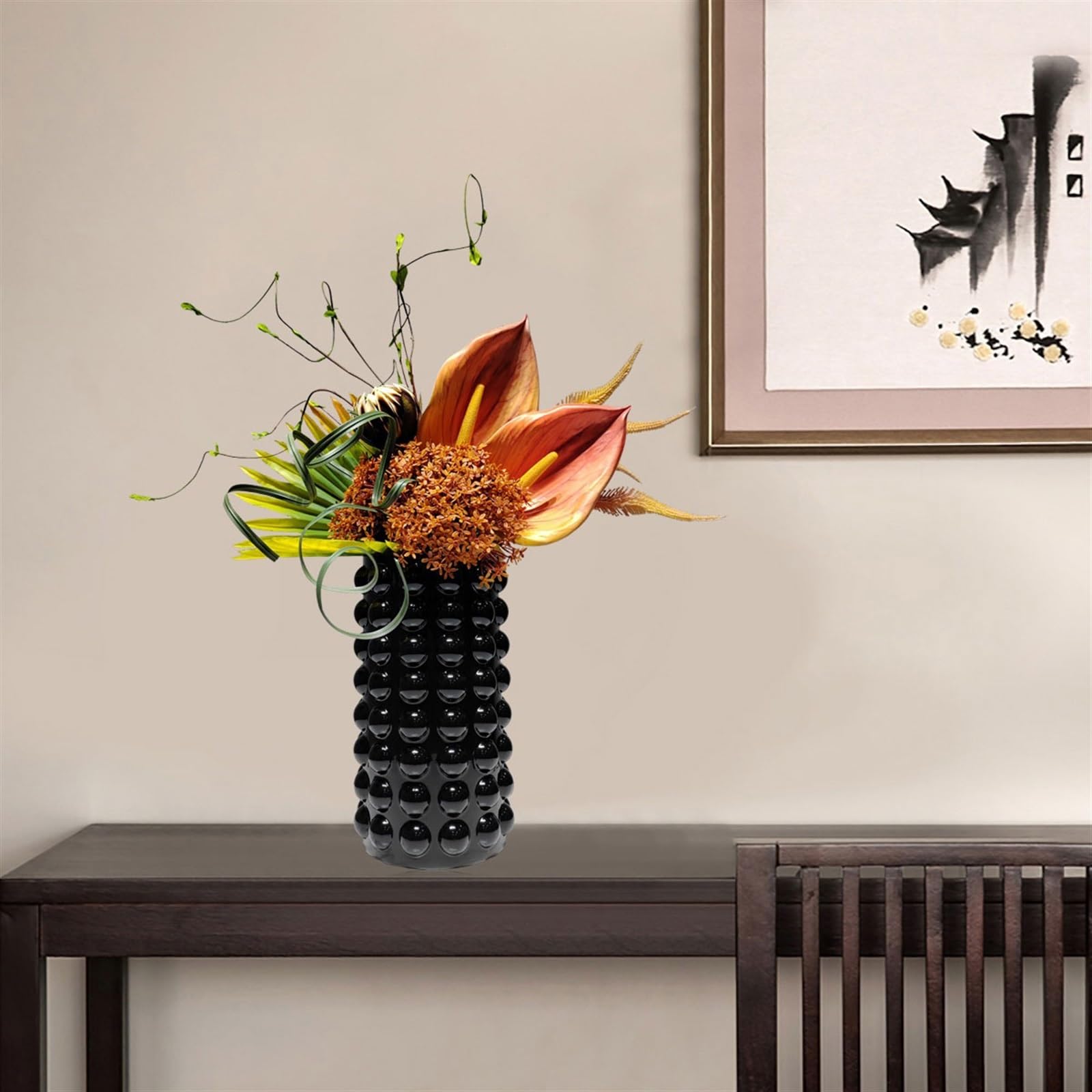 Fiori Artificiali Disposizione Floreale Artistica Simulazione Bouquet di Fiori Decorazione Domestica Disposizione Fiore Artificiale alla Moda con Vaso di Vetro Nero Fiore Finto