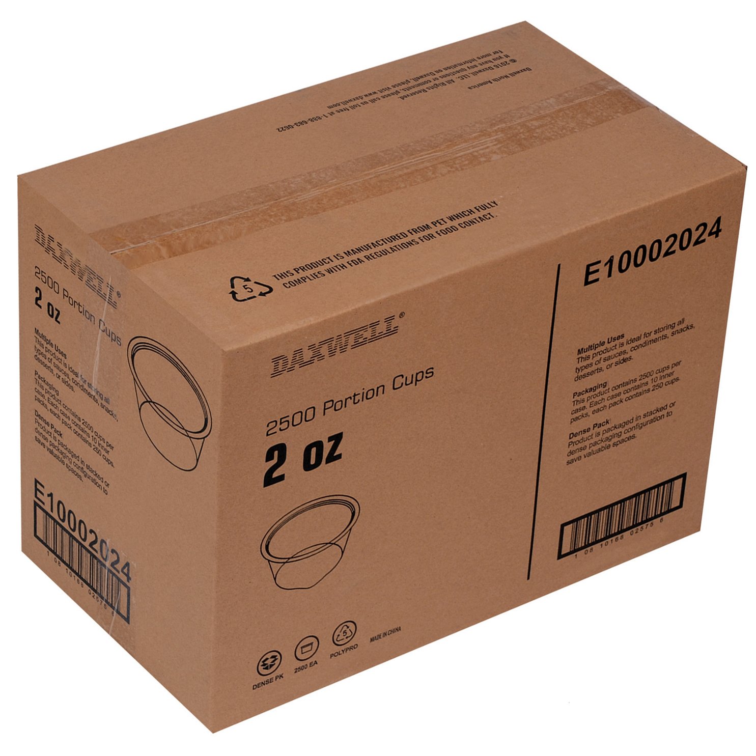 Daxwell Plastic Portion Cups, Polypropylene (PP), 2 oz, Clear, E10002024 (Case of 2,500)