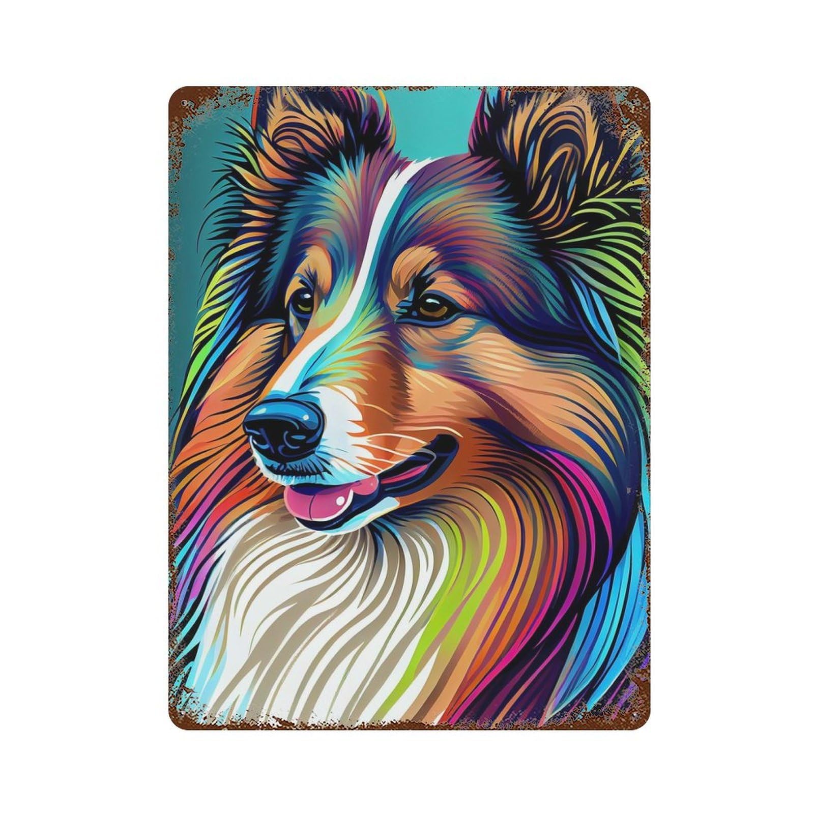 Garage Style Shetland Sheepdog Colorful Distressed Metal Wall Sign 15.7"x11.8", Decorative Metal Wall Art for Bar And Workshop