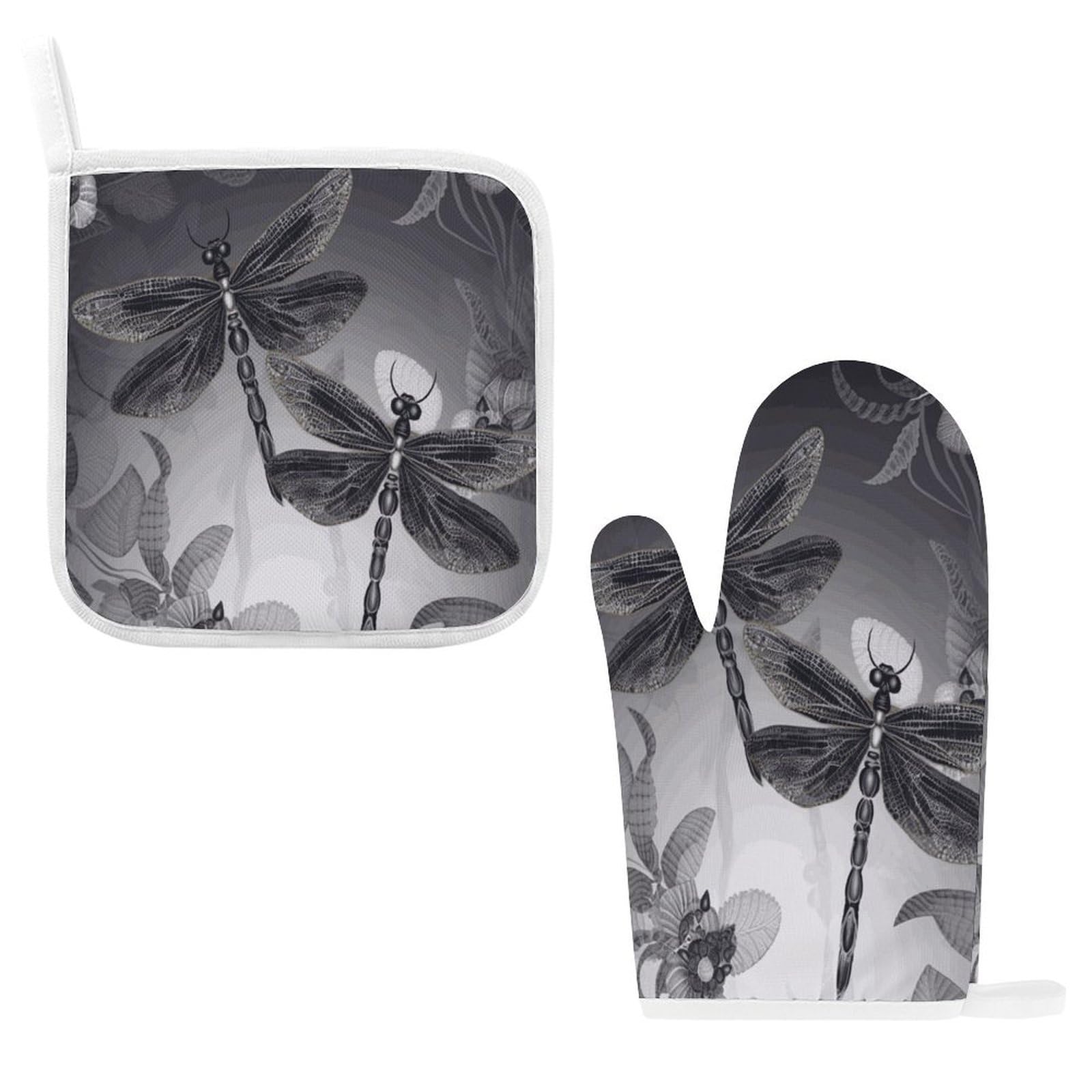 Fodpand Style Dragonflies Grey Oven Mitts And Pot Holders Sets
