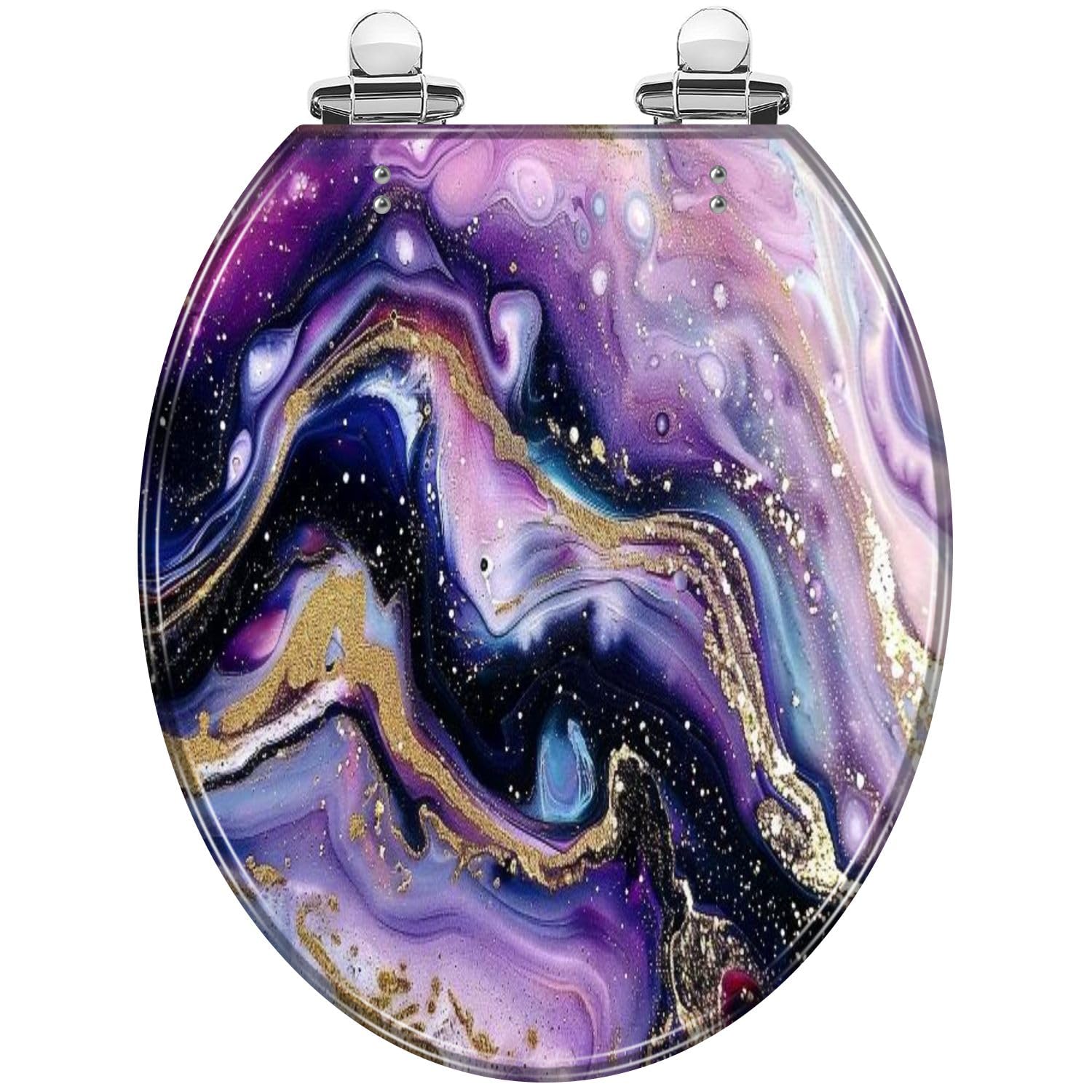TRANQDEHOM Round Toilet Seat Very beautiful marble Abstract art Art Gold Resin Toilet Seat Quietly Close Quick Release Hinges Decorative Toilet Seat with Cover Easy to Install, Style 10