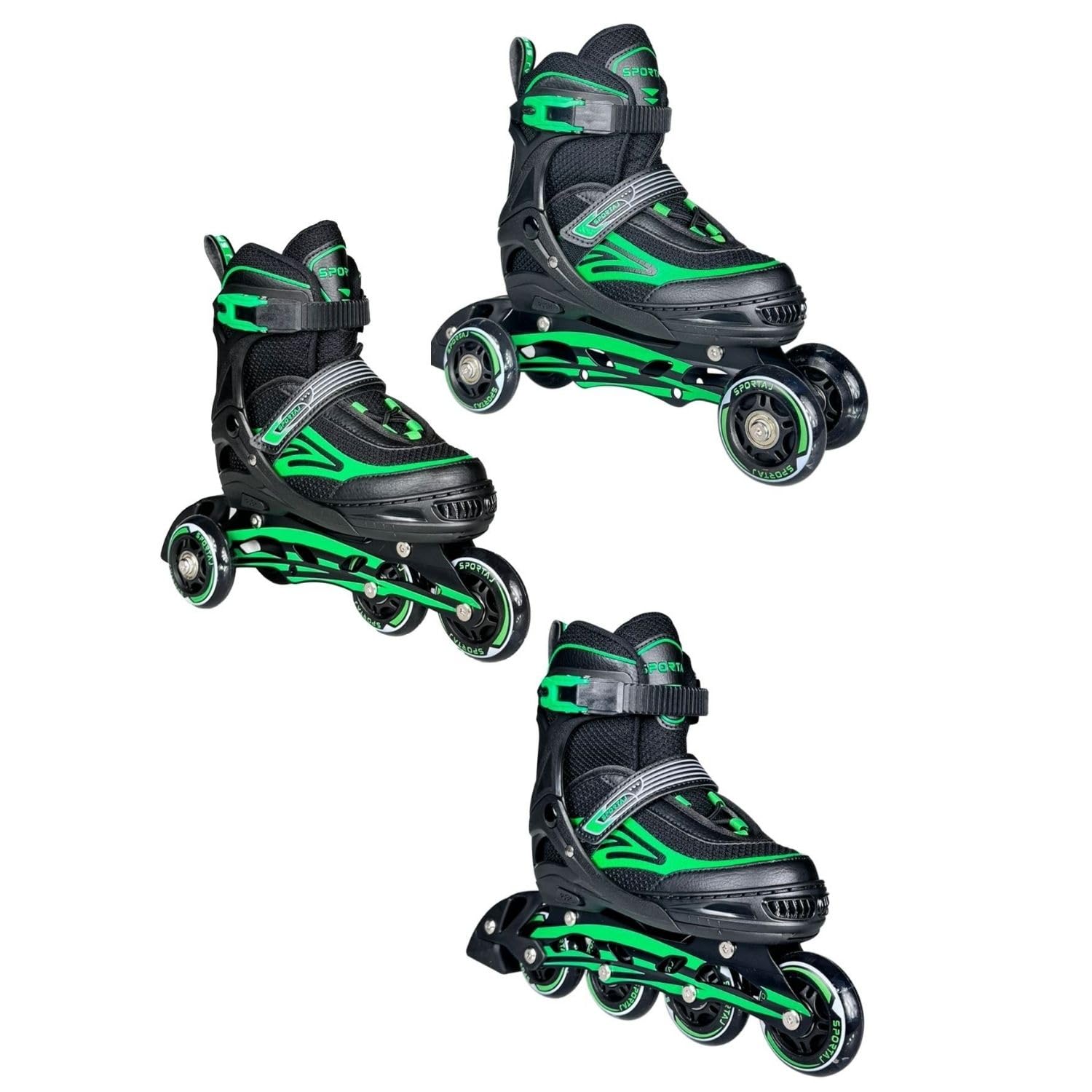 Sportaj Paten Premium TAJ-J1 Pro Paten Beyaz Led Işıklı Silikon Teker 3 in 1 Inline Çocuk Yetişkin Paten (Yeşil, 35-38)