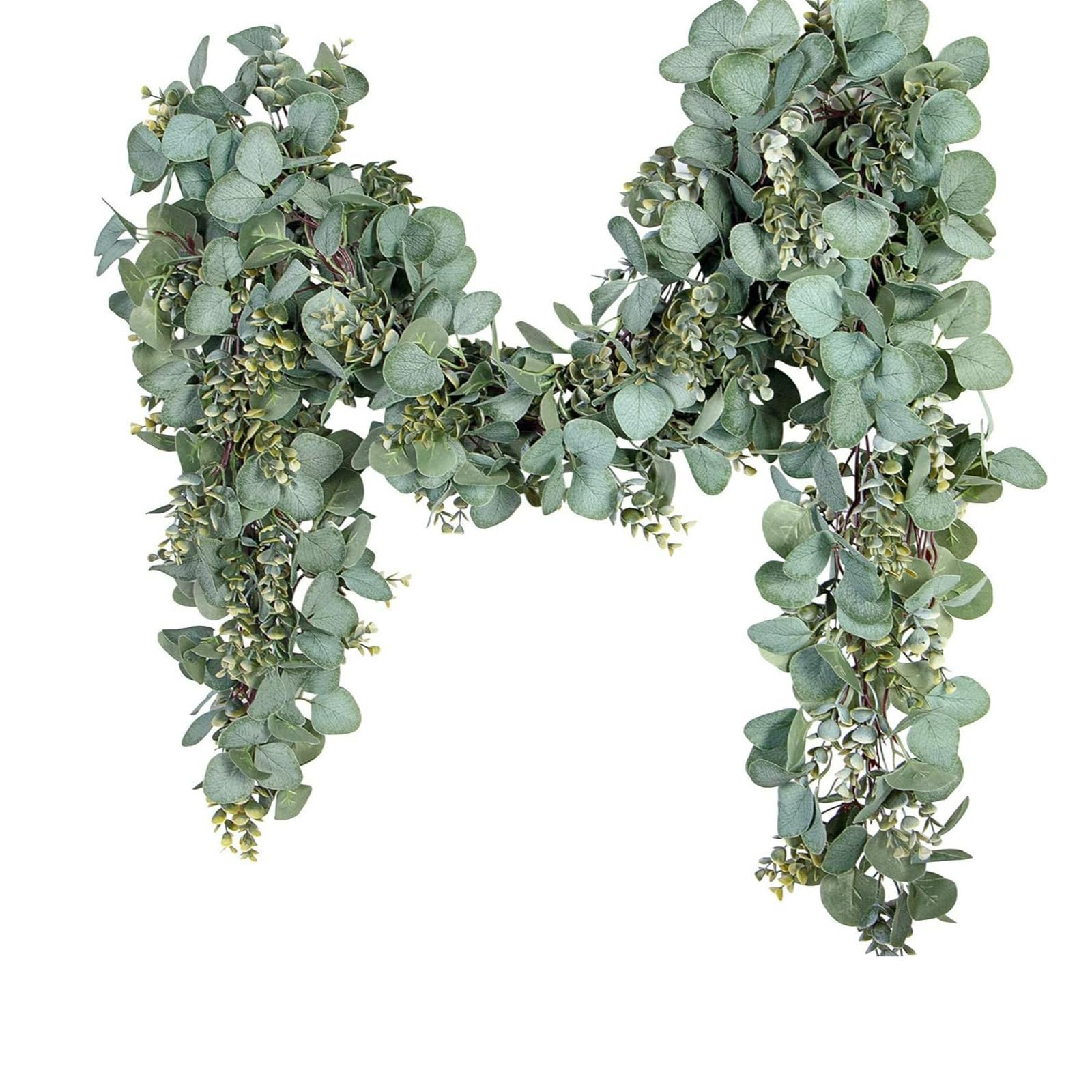 AMSLSIU Eucalyptus Garland 656 Foot Length Plush Fireplace Decor Mixed Fake Eucalyptus Leaves And Details Fireplace Mantel Decor