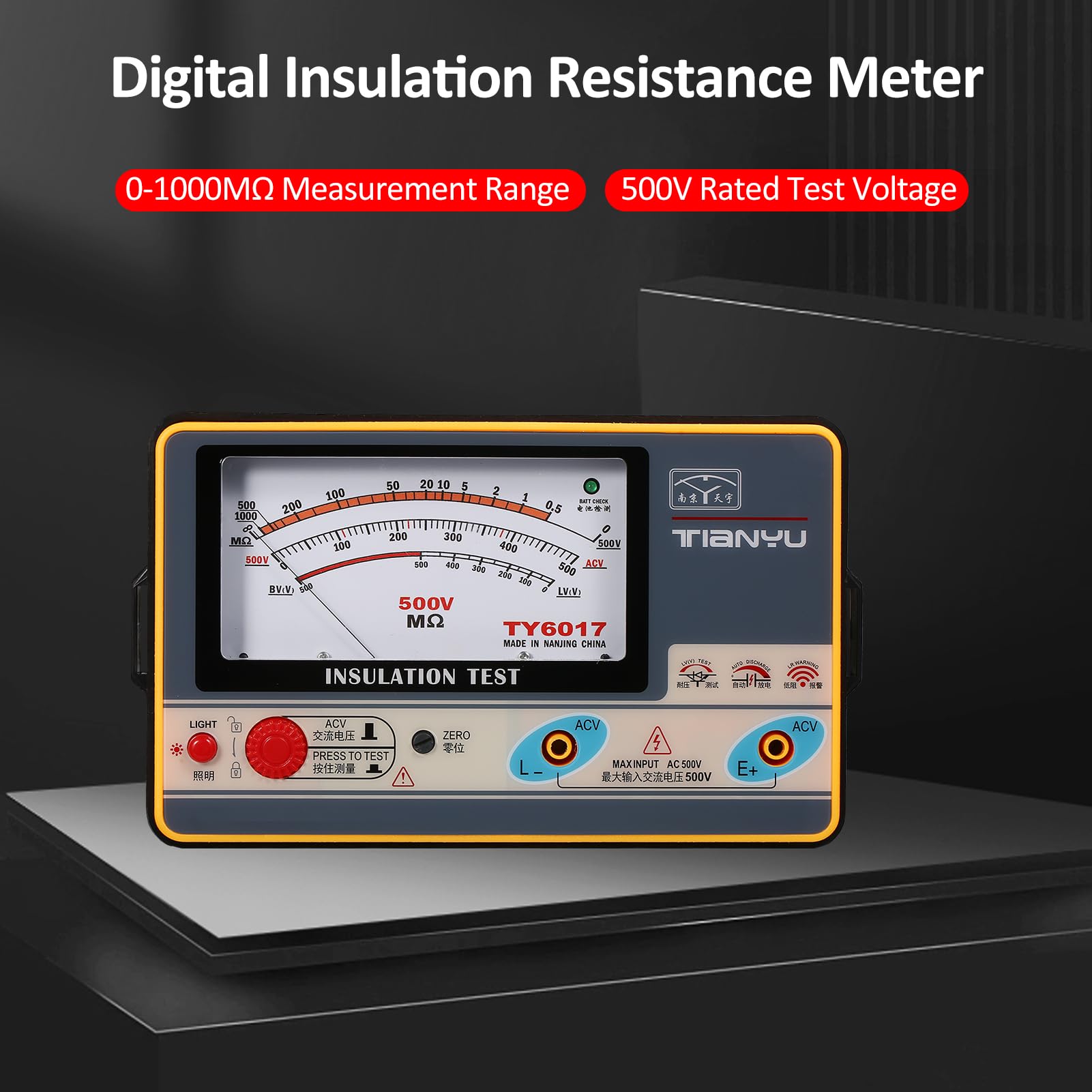Weytoll Misuratore di resistenza di isolamento 0-1000 MΩ 500 V Strumento di misurazione dell'isolamento del megaohmmetro ad alta precisione
