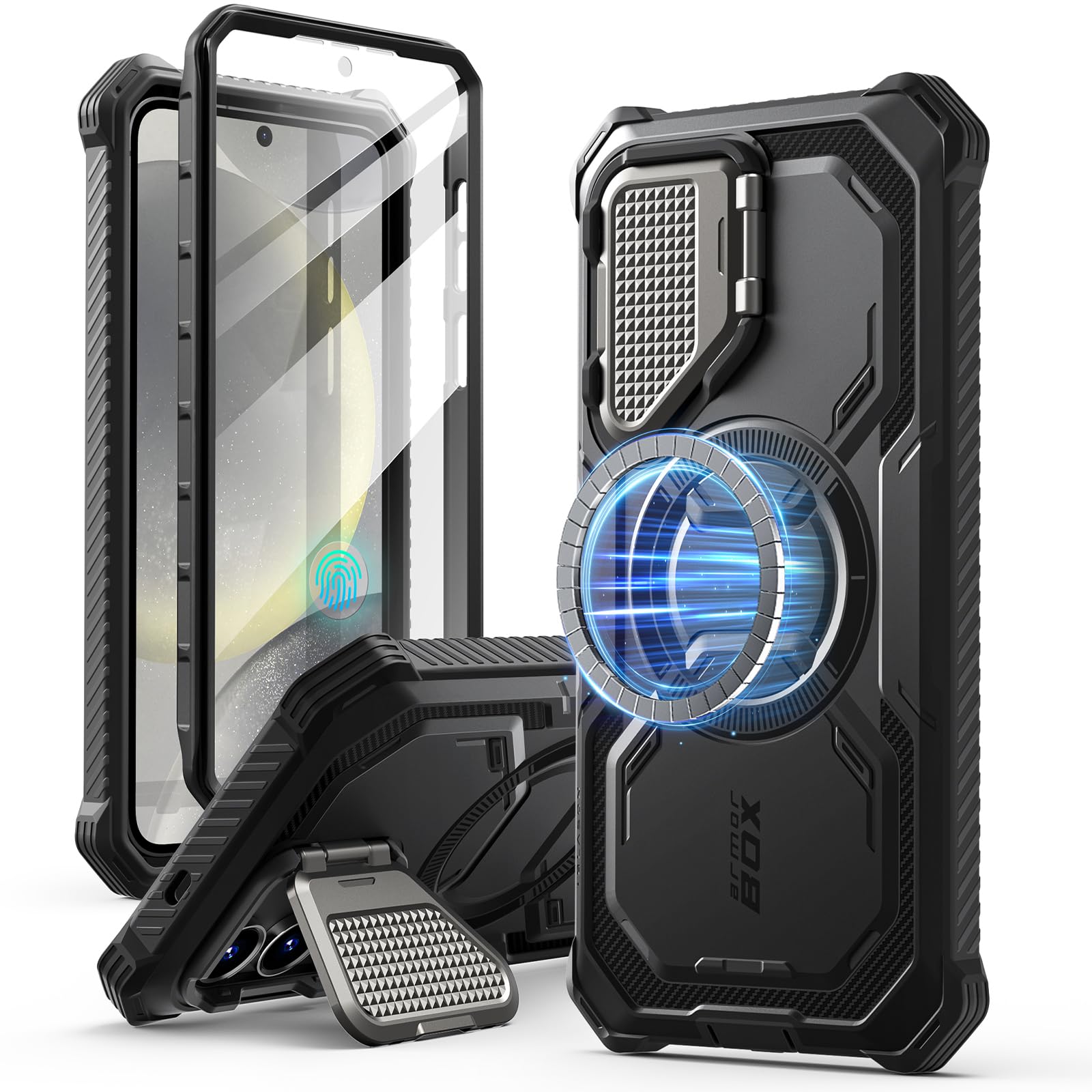 Photo 1 of i-Blason Armorbox for Samsung Galaxy S25 Plus Case MagSafe with Stand, 360° Full-Body with Built-in Screen Protector, Camera Cover Kickstand, Support Wireless Charger, Military-Grade Protection, Black