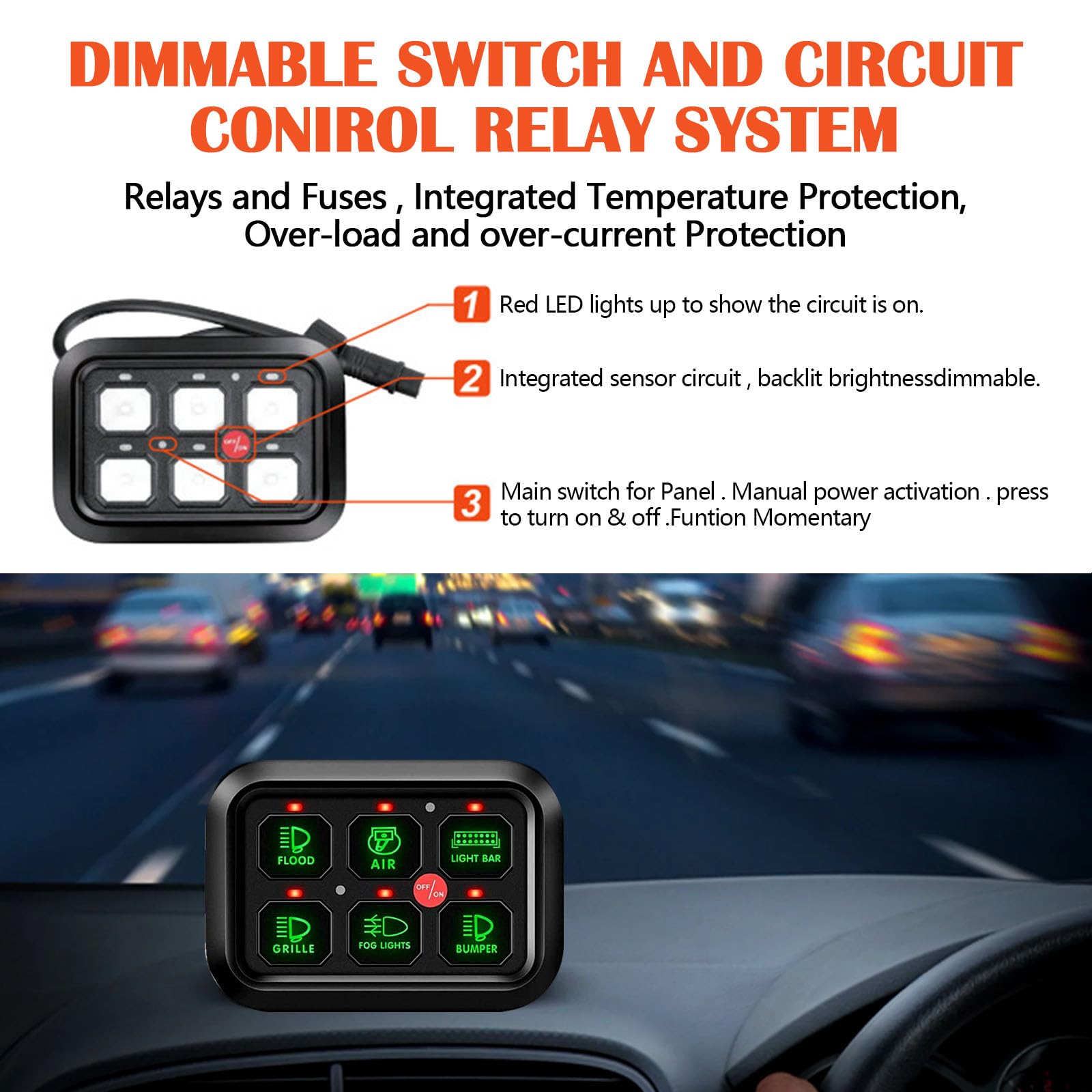 Pannello interruttori 6 bande 12V controllo circuito universale kit intelligente interruttori touch dimmerabili RGB sette colori auto camion SUV camper barca