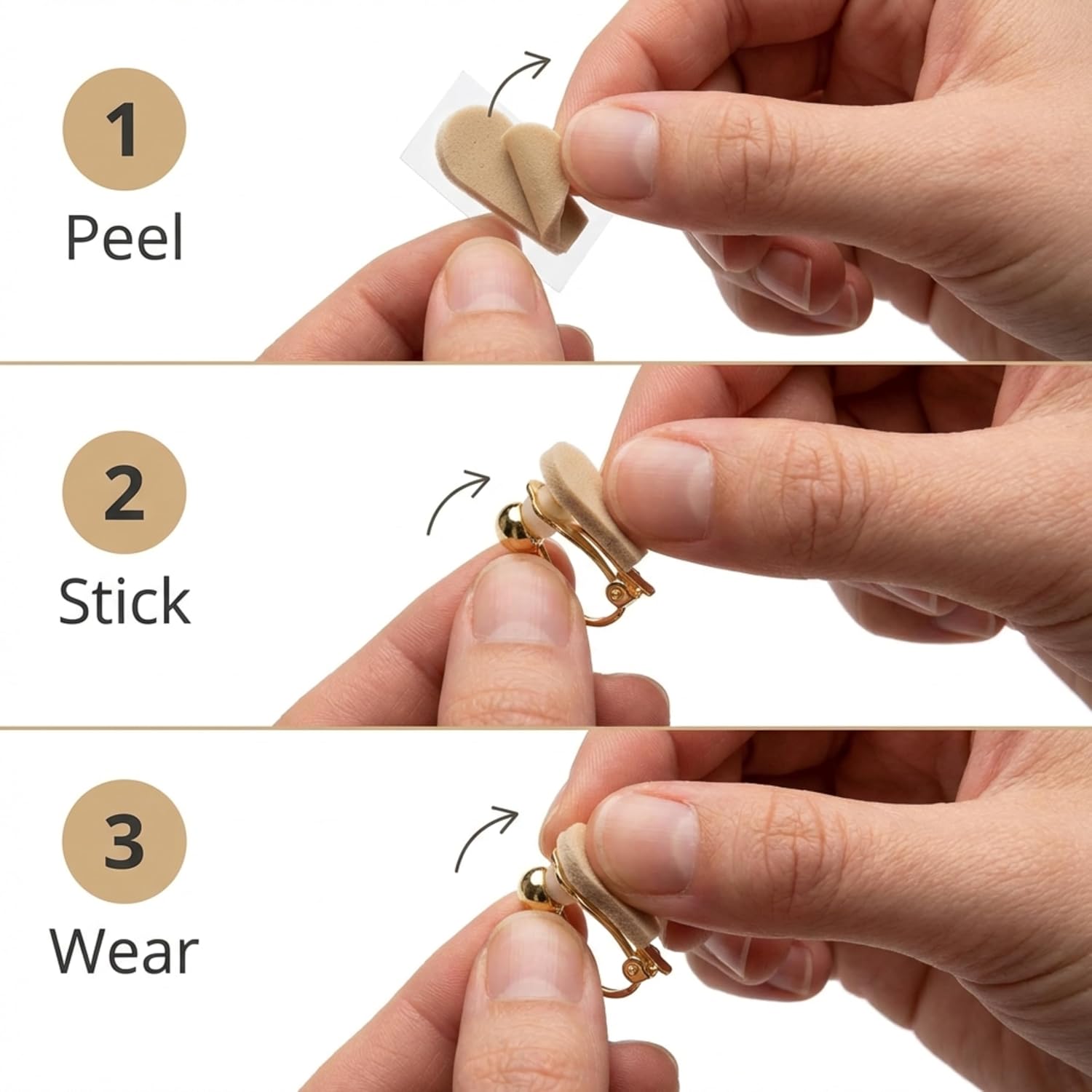 Clip on Earring Pads | Adhesive Paddle and Dot Foam | 3 Pairs | Go Betweens | E'arrs
