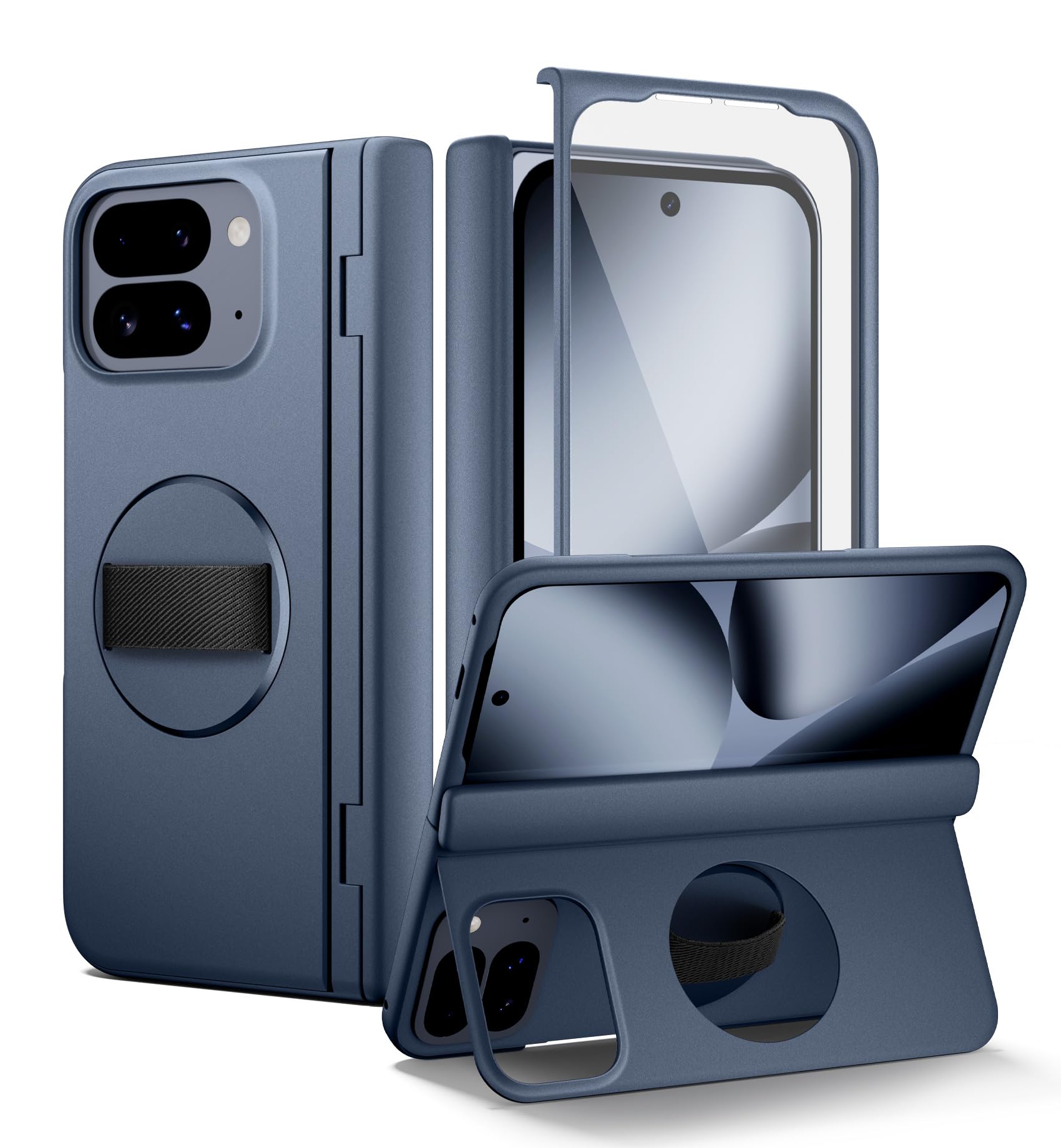 Photo 1 of SURITCH for Google Pixel 10 Pro Fold Case with 360° Rotatable Hand Strap Phone Grip Holder & Invisible Kickstand & Screen Protector, Protective Cover for Pixel 10 Pro Fold -Dark Blue