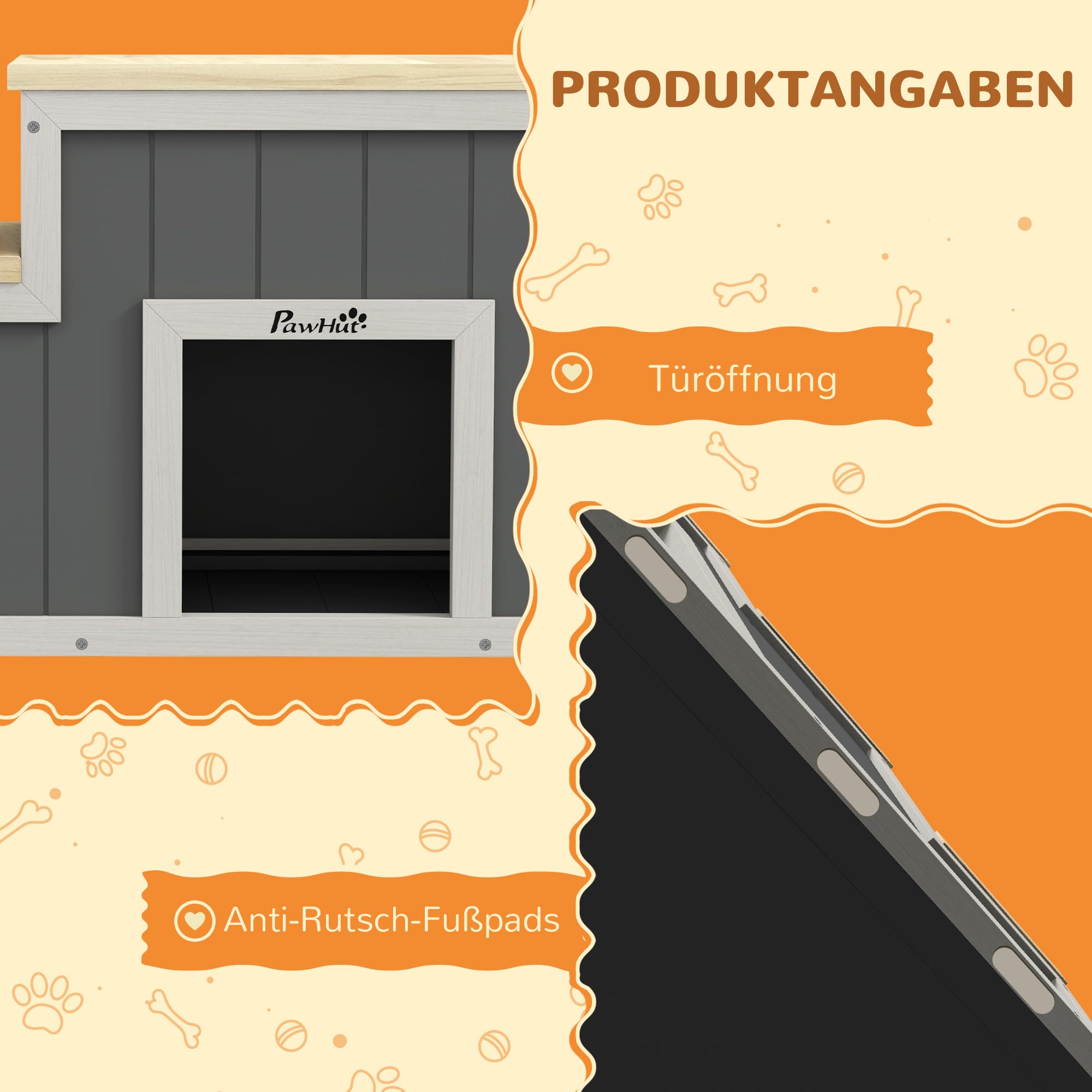 PawHut 2-in-1 Hundetreppe, Katzentreppe mit Höhle, Haustiertreppe mit 3 Stufen, Haustierrampe aus Holz, Katenleiter bis 8 kg Belastbar, für Sofa, Bett, Natur, Grau