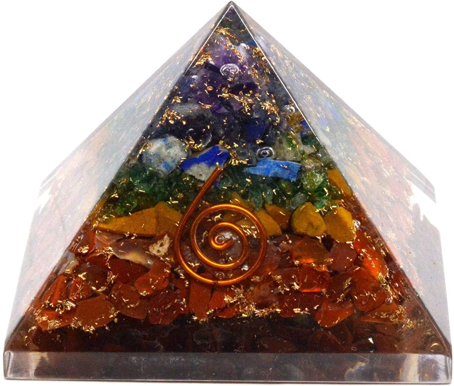 Pirámide Orgonita Piedras Multicolor 7X7cm Chakras con Espiral y Virutas Transforma Energía Negativa a Positiva Orgonite Feng Shui