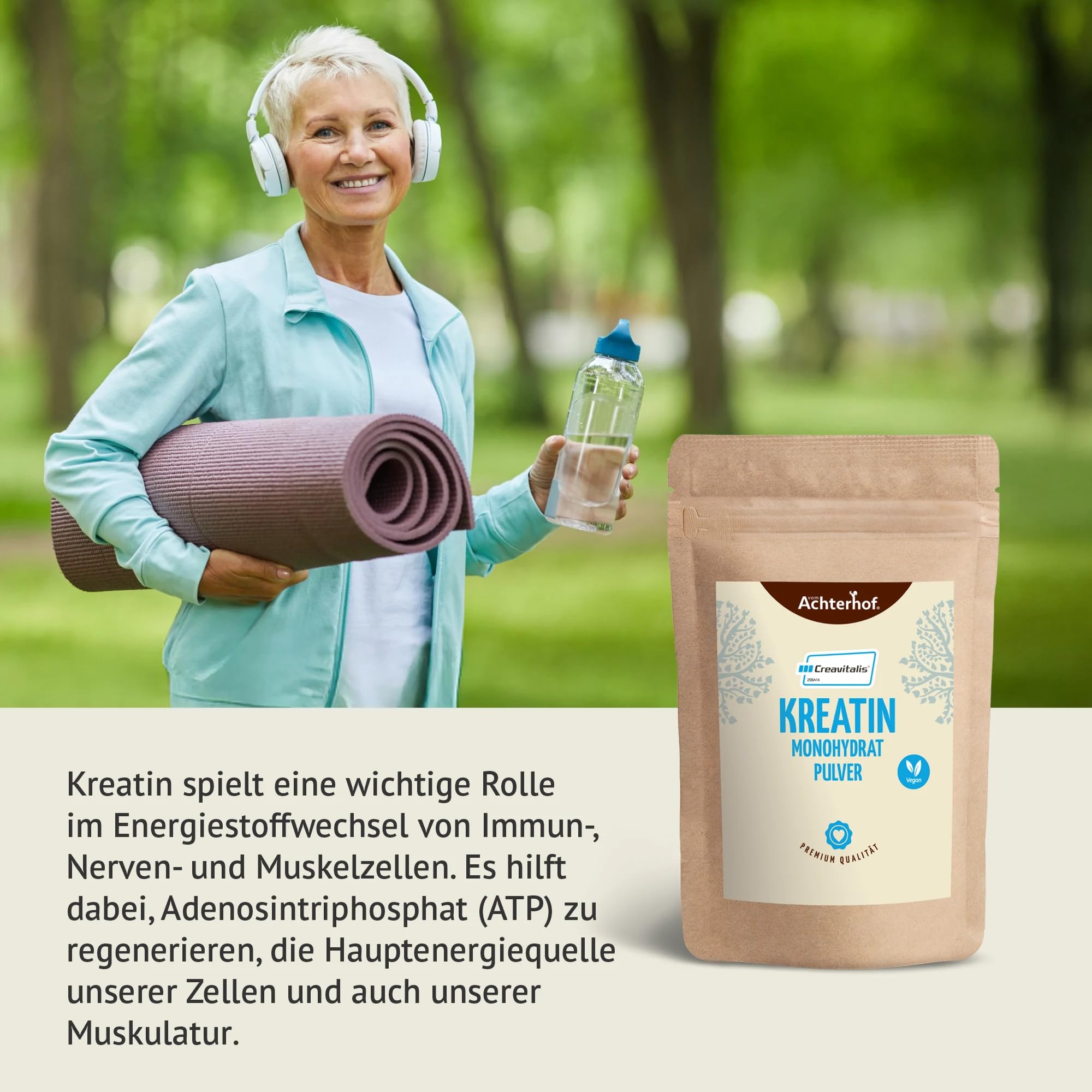 Creavitalis® Kreatin Monohydrat Pulver 500g | reinstes Kreatin ohne Zusätze made in Germany | aus den Aminosäuren Arginin, Glycin und Methionin | Achterhof