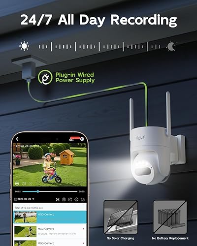 Miniatura 2 de Cámara de seguridad de 3MP - Wi-Fi 2.4G5G, alimentación con cable de grabación 247, visión panorámica de 360 + cámaras de seguridad 2K inalámbricas