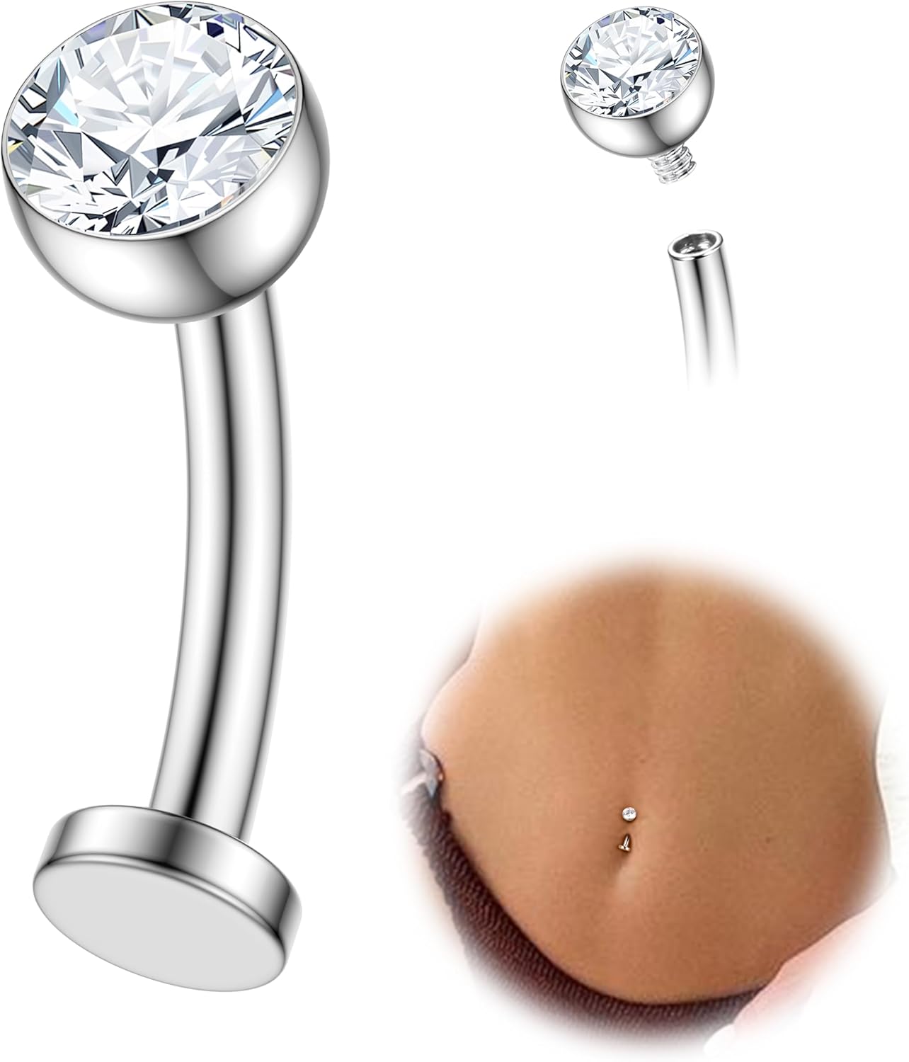 FIASASO Floating Titanium Belly Button Rings Hypoallergenic G23 Titanium Internally Threaded Belly Ring 14G Belly Piercings for Women Navel Piercings Jewelry