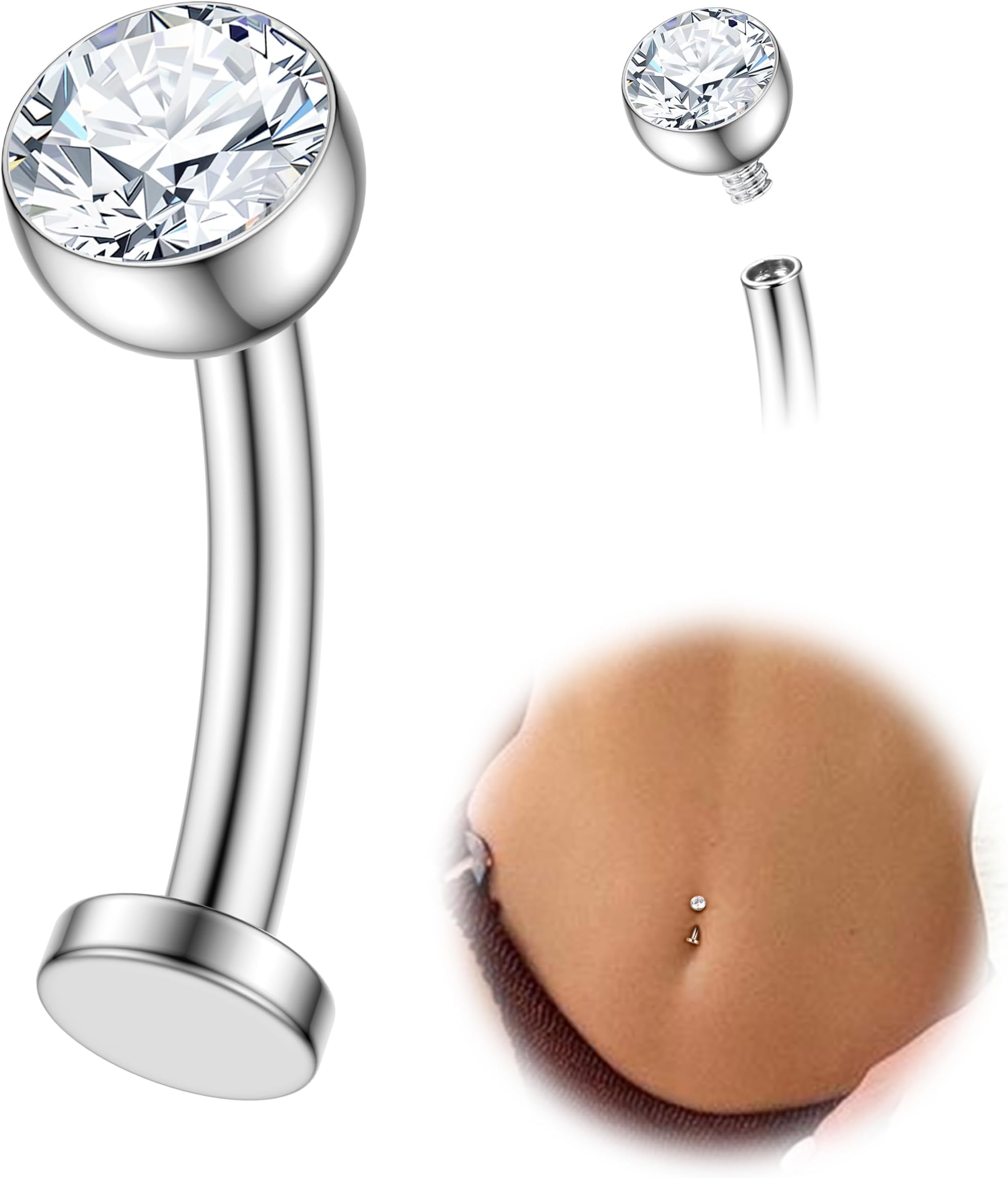 Floating Titanium Belly Button Rings Hypoallergenic G23 Titanium Internally Threaded Belly Ring 14G Belly Piercings for Women Navel Piercings Jewelry